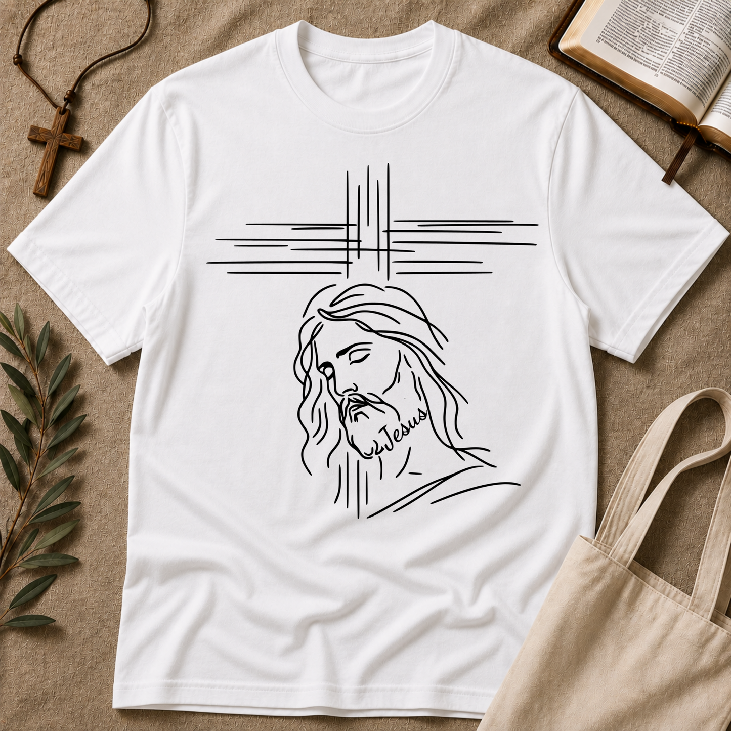 Jesus Line Art Christian T-Shirt | Minimalist Faith Graphic Tee Breaking Bread Designs