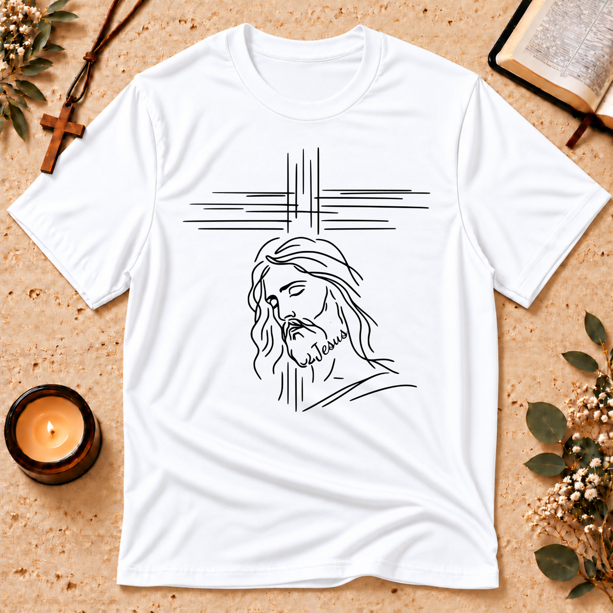 Jesus Line Art Christian T-Shirt | Minimalist Faith Graphic Tee Breaking Bread Designs