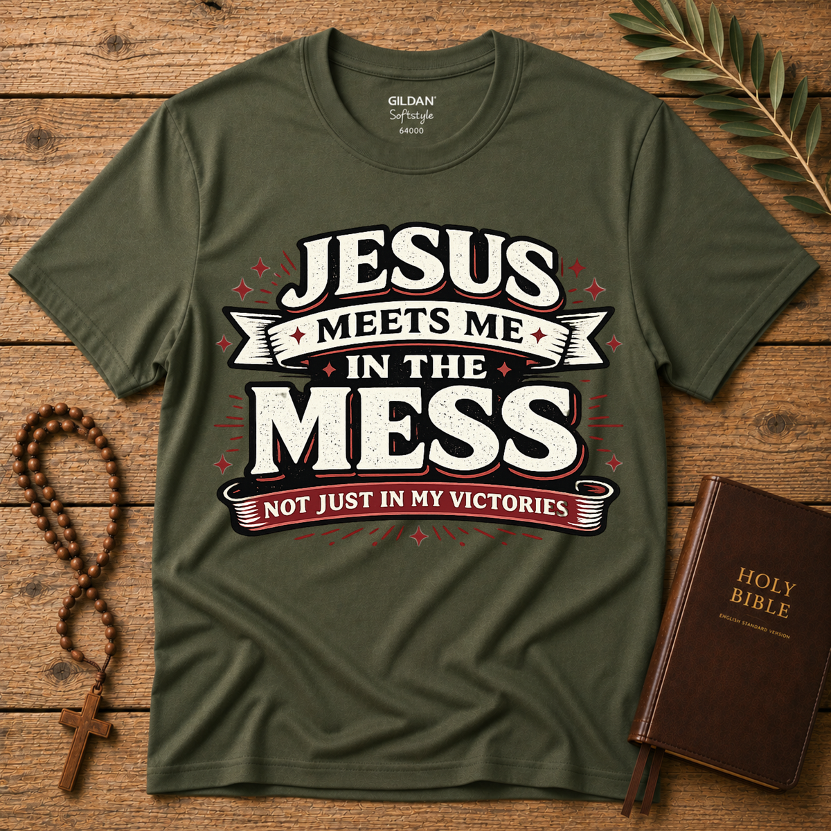 Jesus Meets Me in the Mess Christian T-Shirt | Faith Tee Breaking Bread Designs