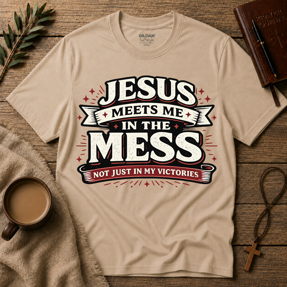 Jesus Meets Me in the Mess Christian T-Shirt | Faith Tee Breaking Bread Designs