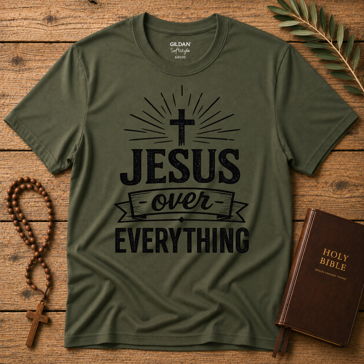 Jesus Over Everything T-Shirt | Christian Faith Shirt Breaking Bread Designs