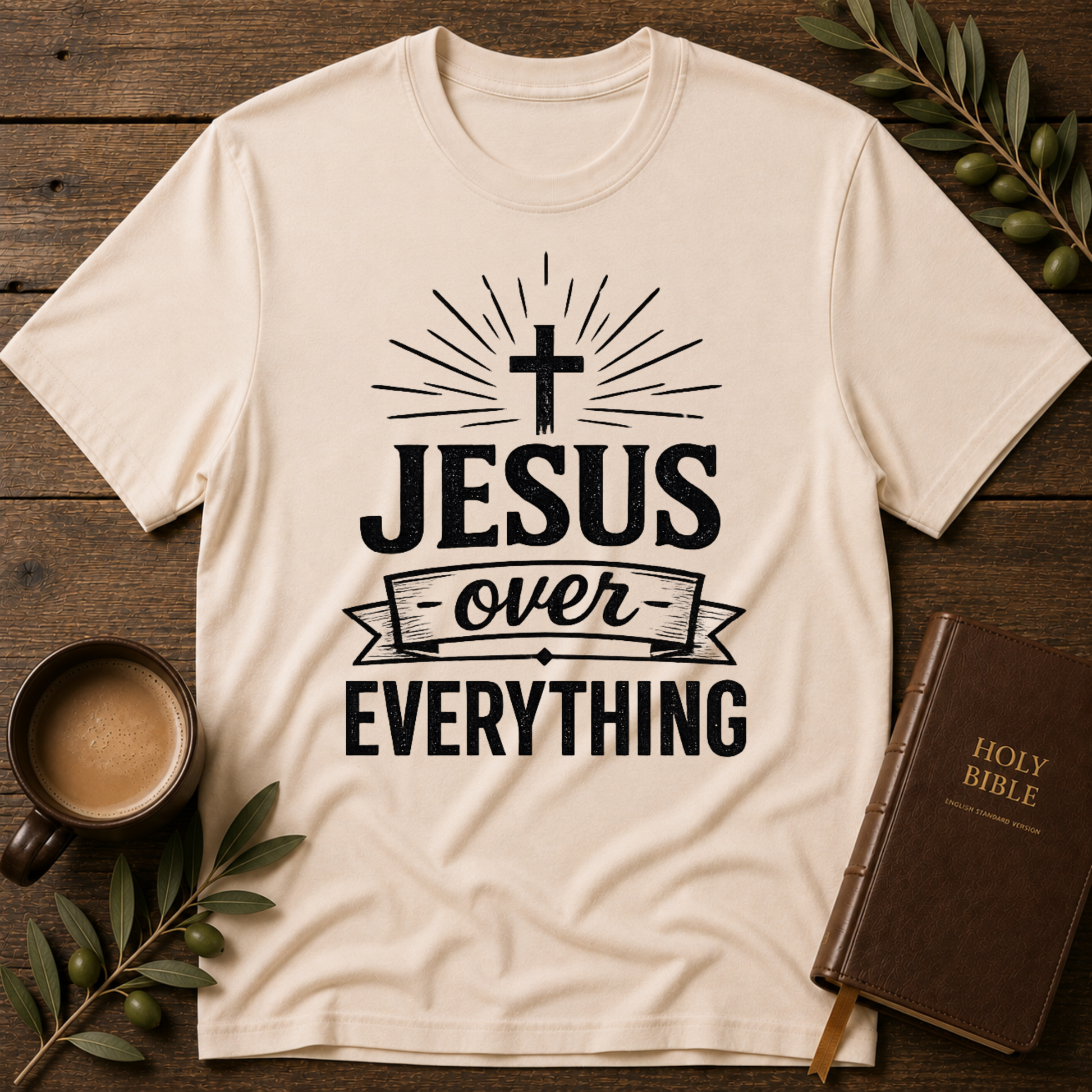 Jesus Over Everything T-Shirt | Christian Faith Shirt Breaking Bread Designs