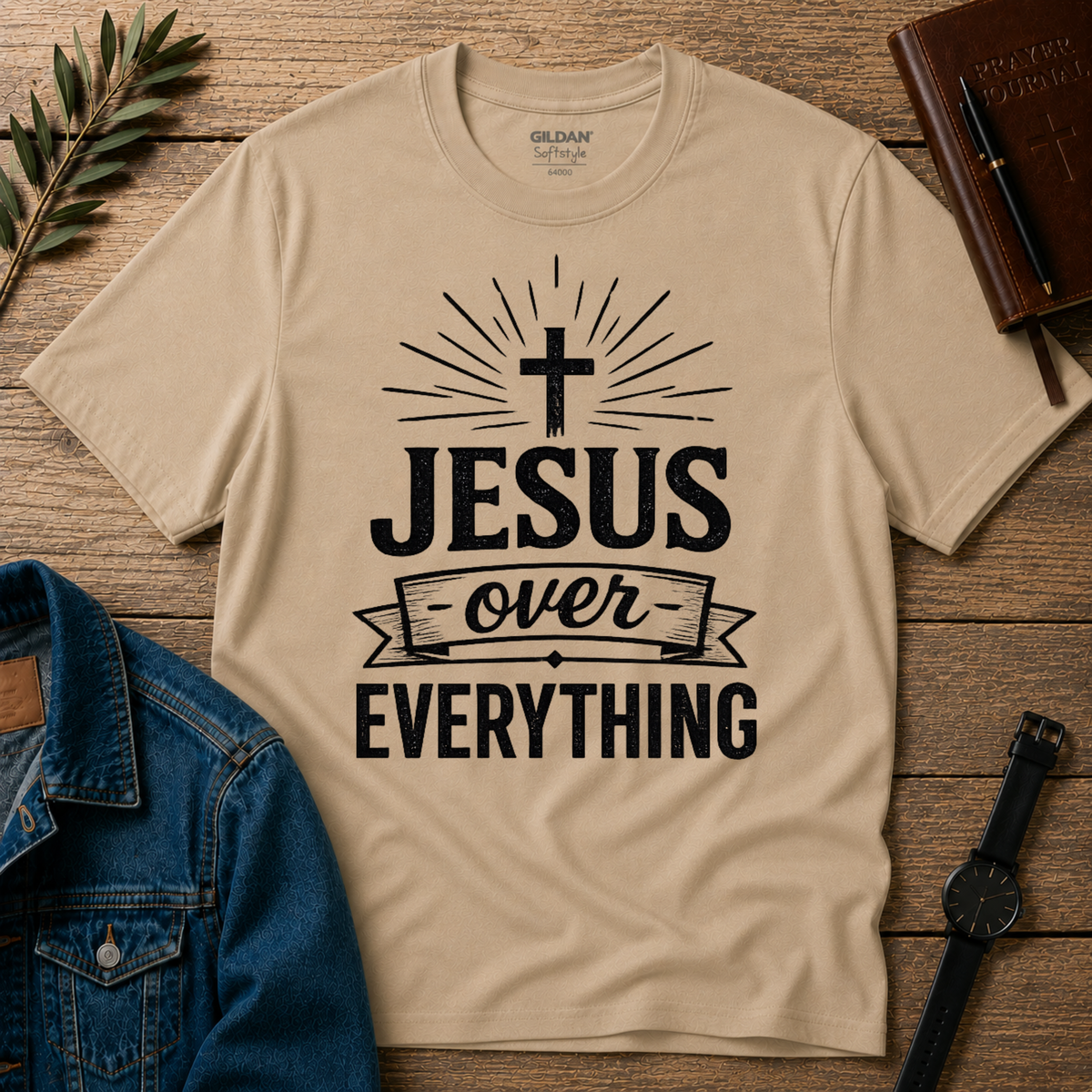 Jesus Over Everything T-Shirt | Christian Faith Shirt Breaking Bread Designs