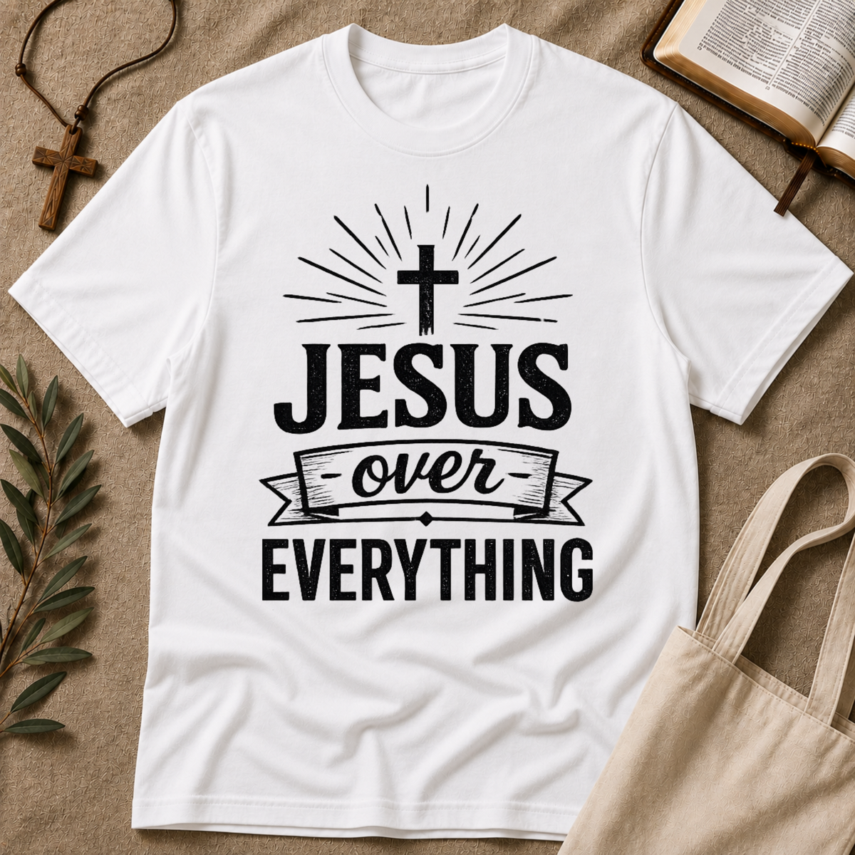 Jesus Over Everything T-Shirt | Christian Faith Shirt Breaking Bread Designs