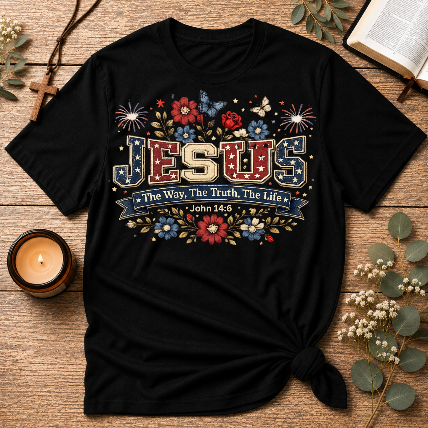 Jesus The Way The Truth The Life Patriotic Christian T-Shirt | John 14:6 Breaking Bread Designs