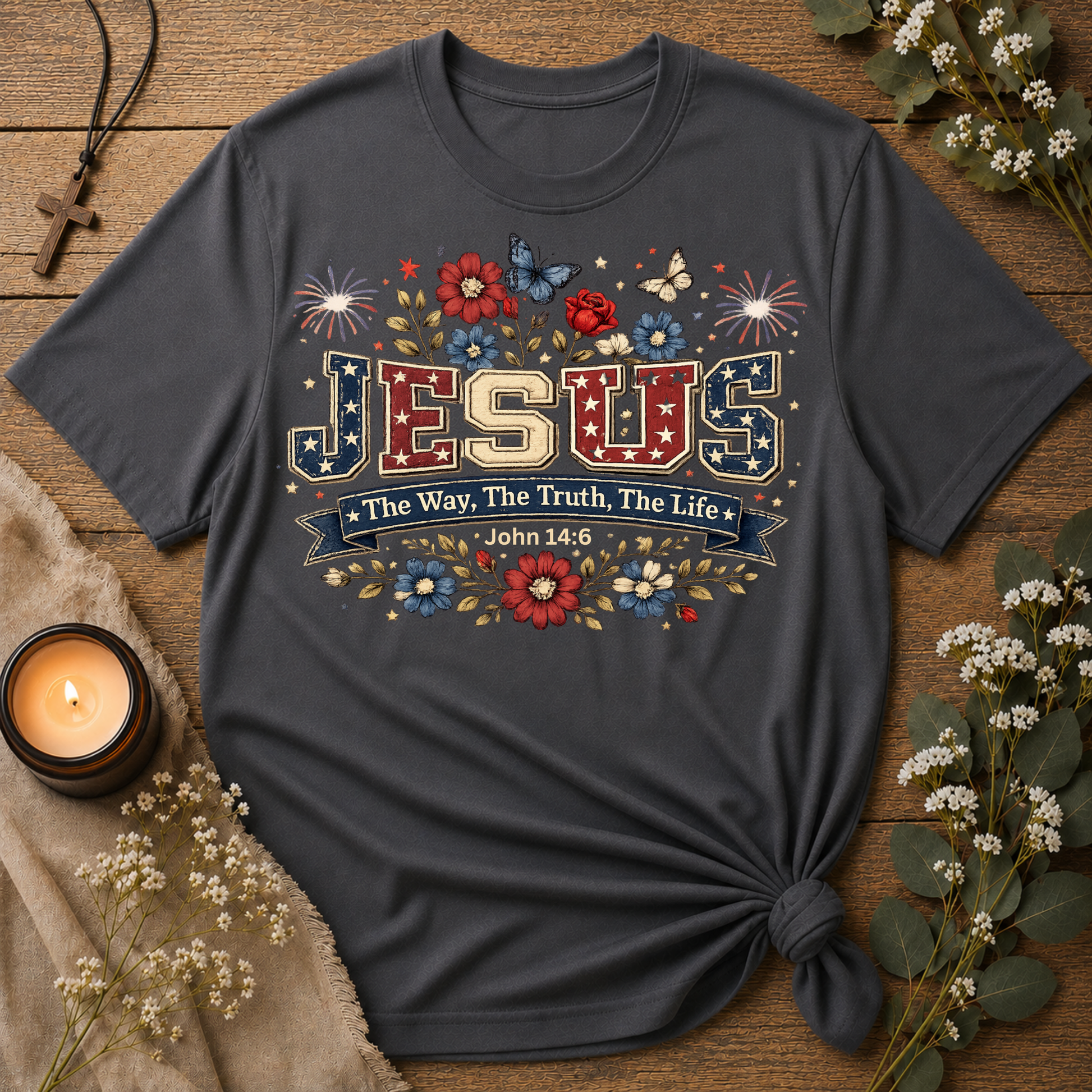 Jesus The Way The Truth The Life Patriotic Christian T-Shirt | John 14:6 Breaking Bread Designs