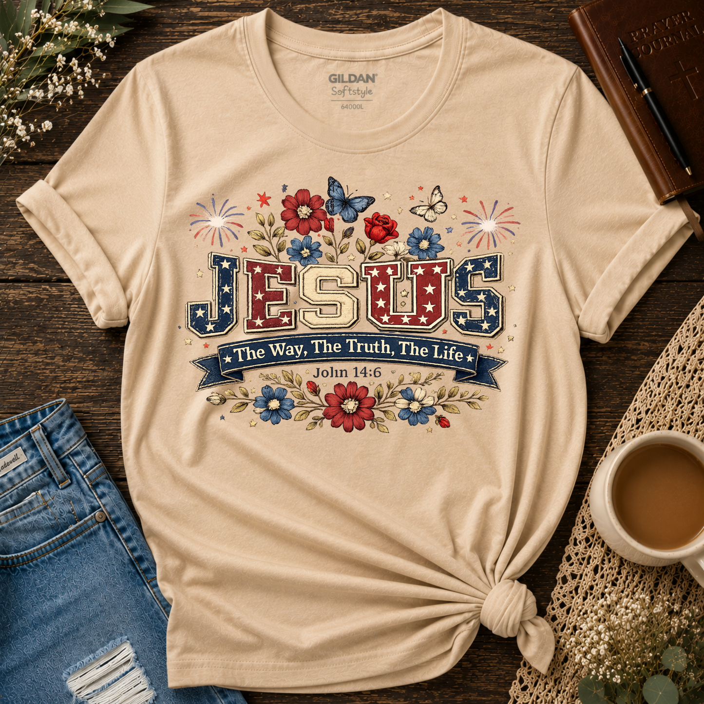 Jesus The Way The Truth The Life Patriotic Christian T-Shirt | John 14:6 Breaking Bread Designs