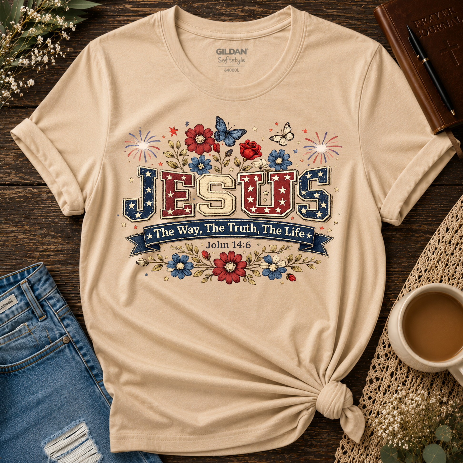 Jesus The Way The Truth The Life Patriotic Christian T-Shirt | John 14:6 Breaking Bread Designs
