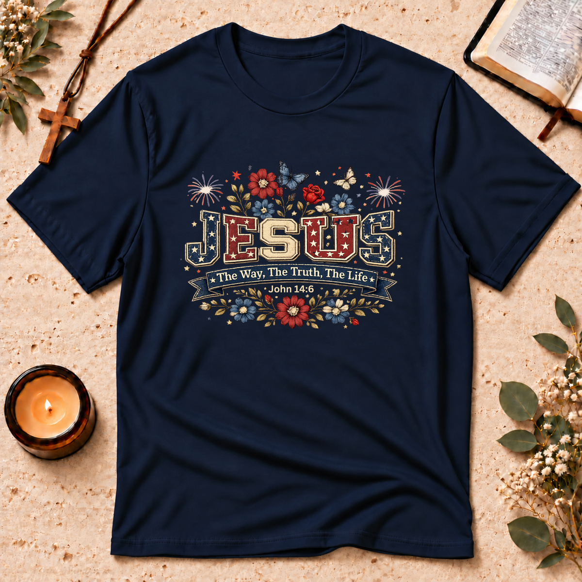 The Way The Truth The Life Patriotic Jesus T-Shirt Breaking Bread Designs