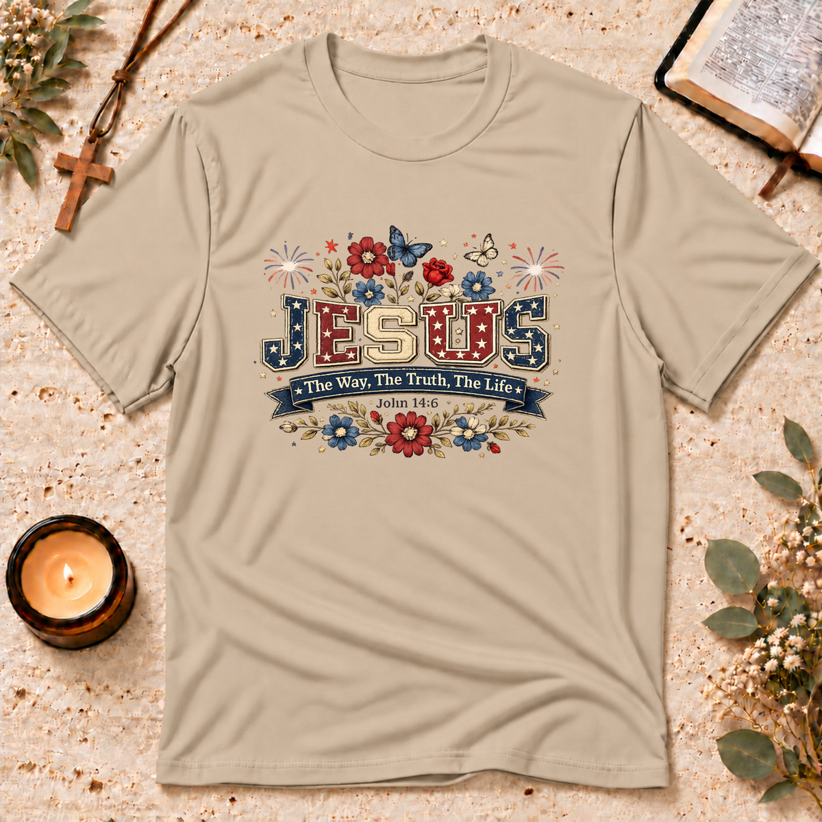 The Way The Truth The Life Patriotic Jesus T-Shirt Breaking Bread Designs
