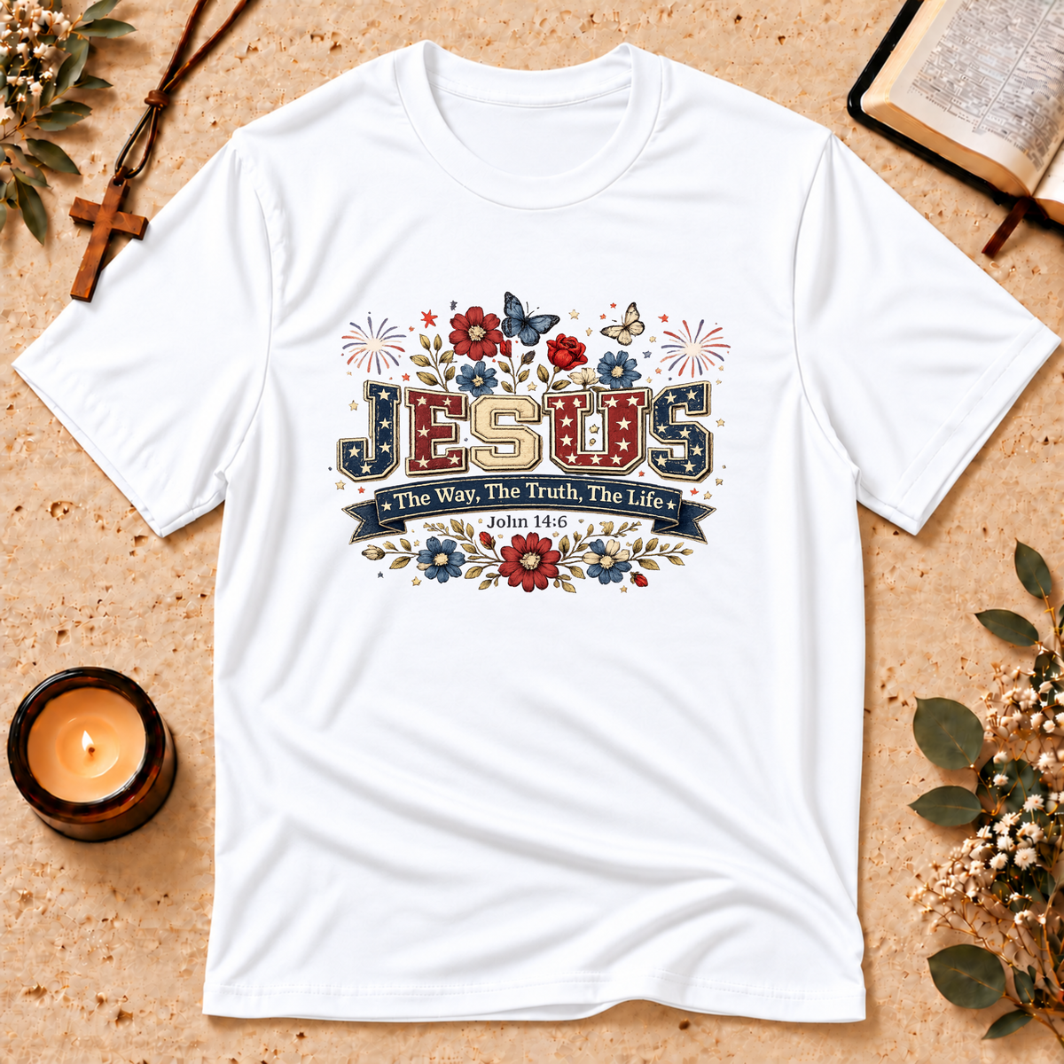 The Way The Truth The Life Patriotic Jesus T-Shirt Breaking Bread Designs