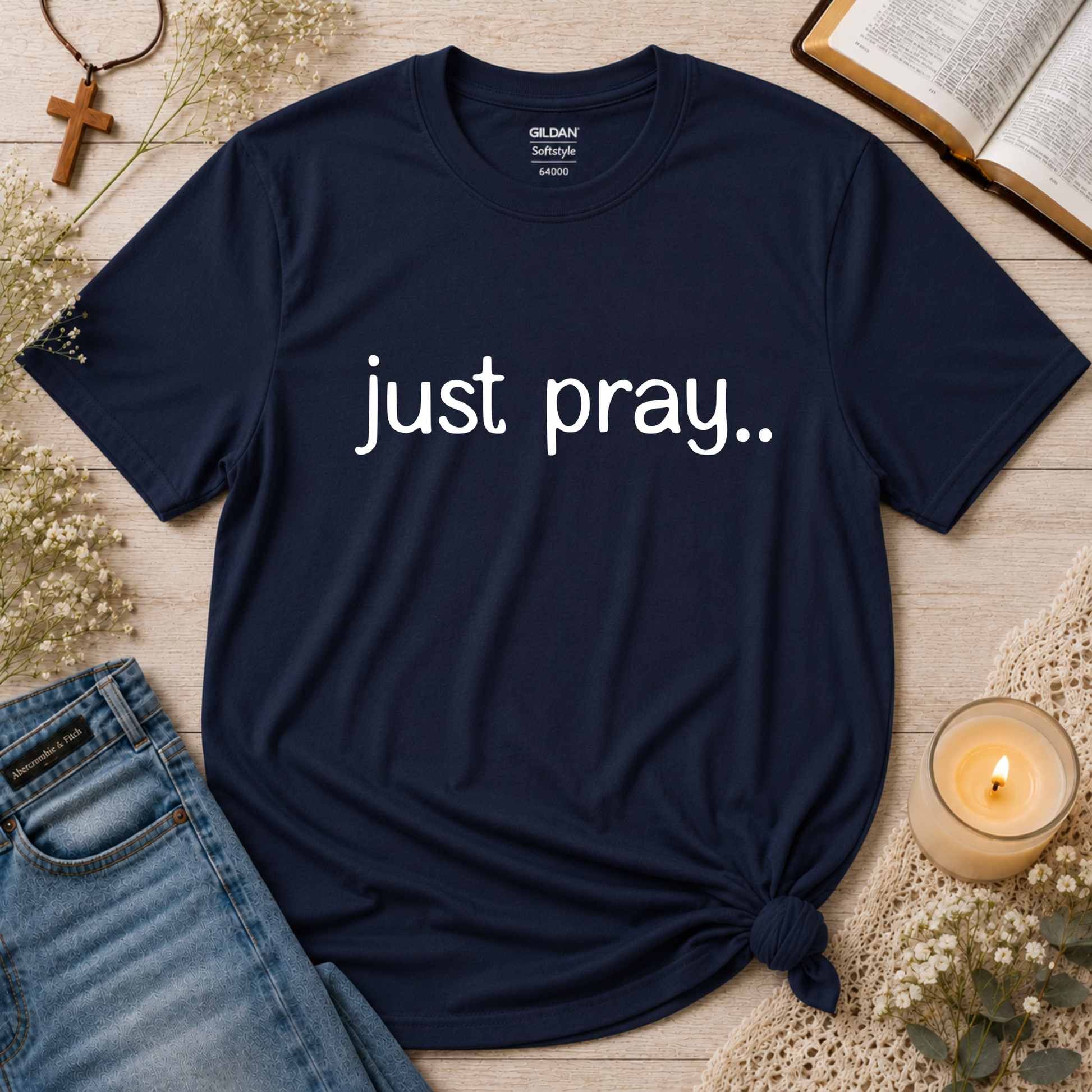 Just Pray Christian T-Shirt | Minimalist Faith Shirt for Everyday Encouragement Breaking Bread Designs