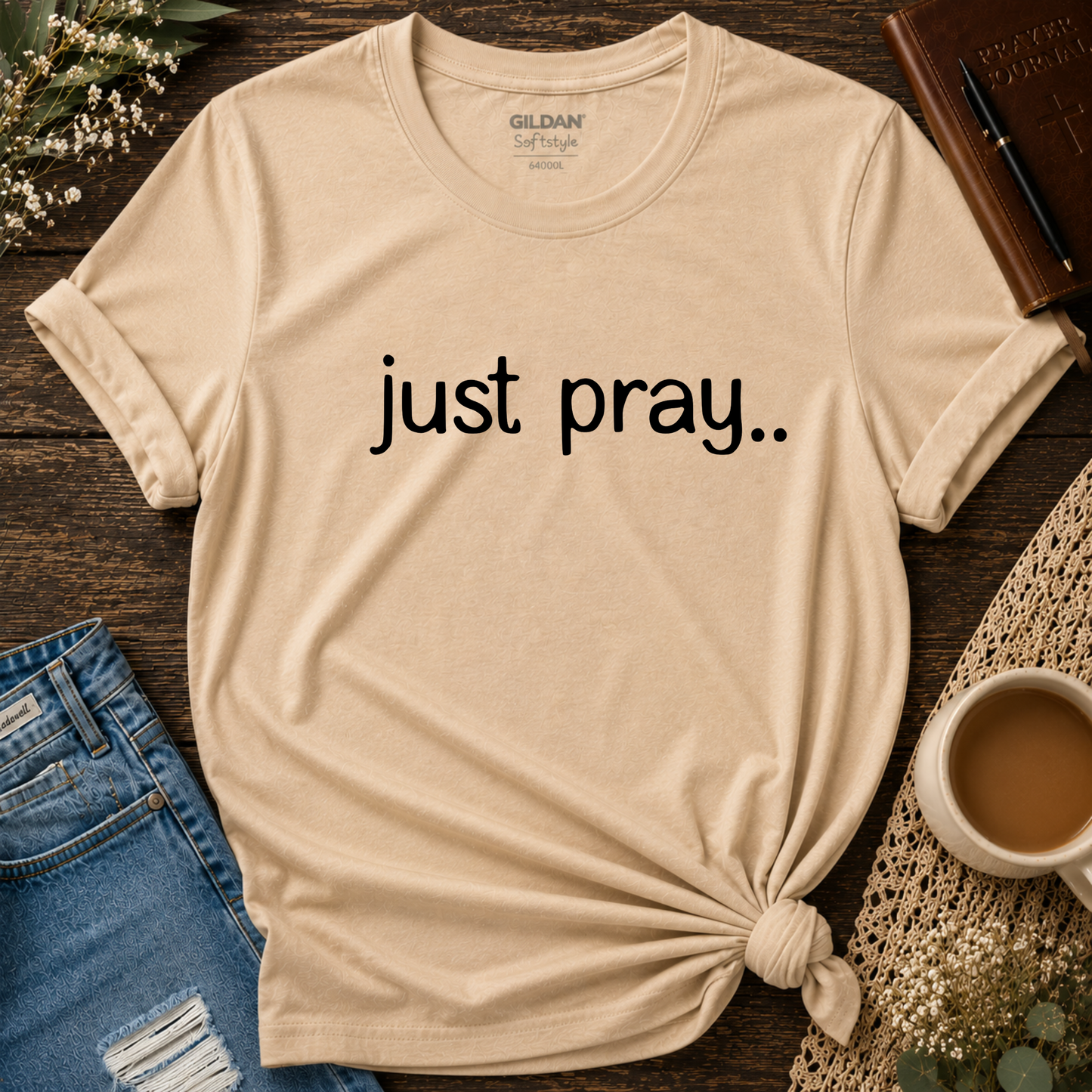 Just Pray Christian T-Shirt | Minimalist Faith Shirt for Everyday Encouragement Breaking Bread Designs