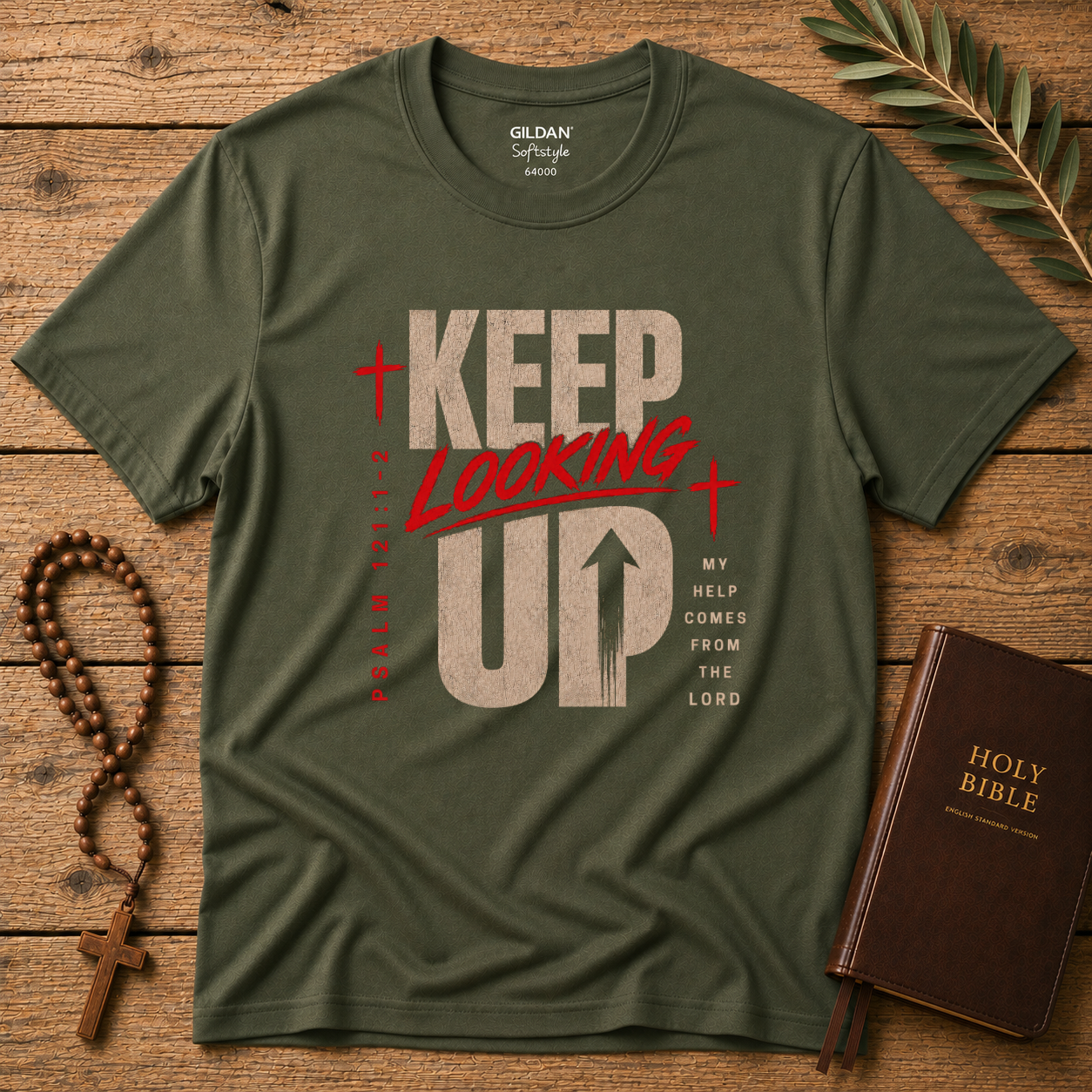 Keep Looking Up Christian T-Shirt | Psalm 121:1–2 Faith Graphic Tee Breaking Bread Designs