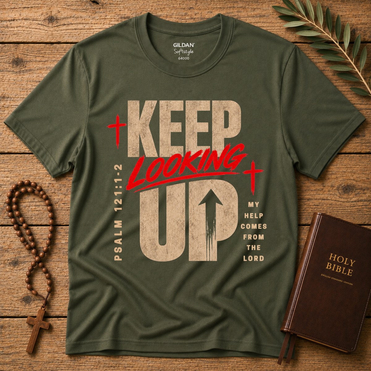 Keep Looking Up Christian T-Shirt | Psalm 121:1–2 Faith Graphic Tee Breaking Bread Designs