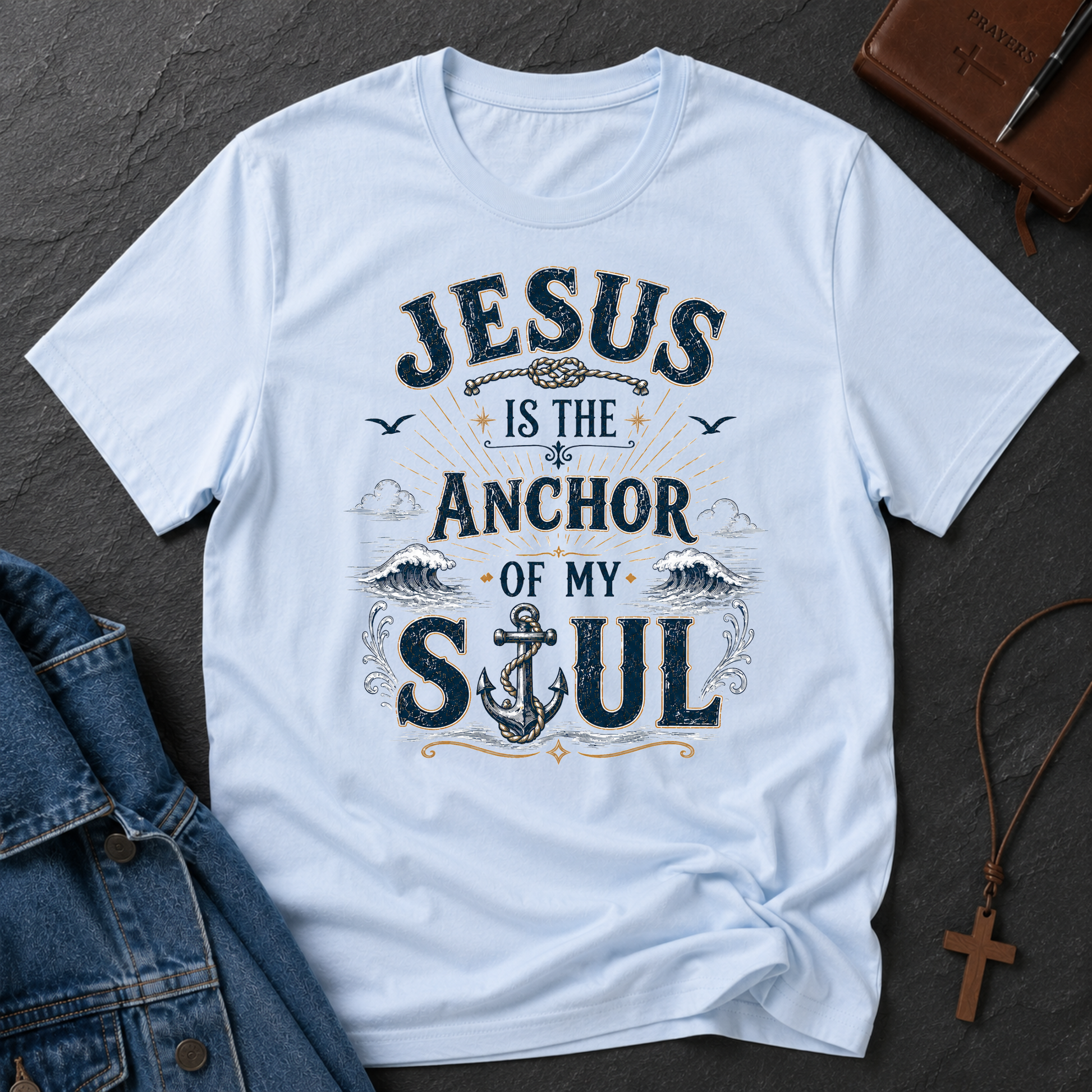 Jesus Is the Anchor of My Soul Christian T-Shirt | Nautical Faith Graphic Tee | Vintage Christian Anchor Shirt Breaking Bread Designs