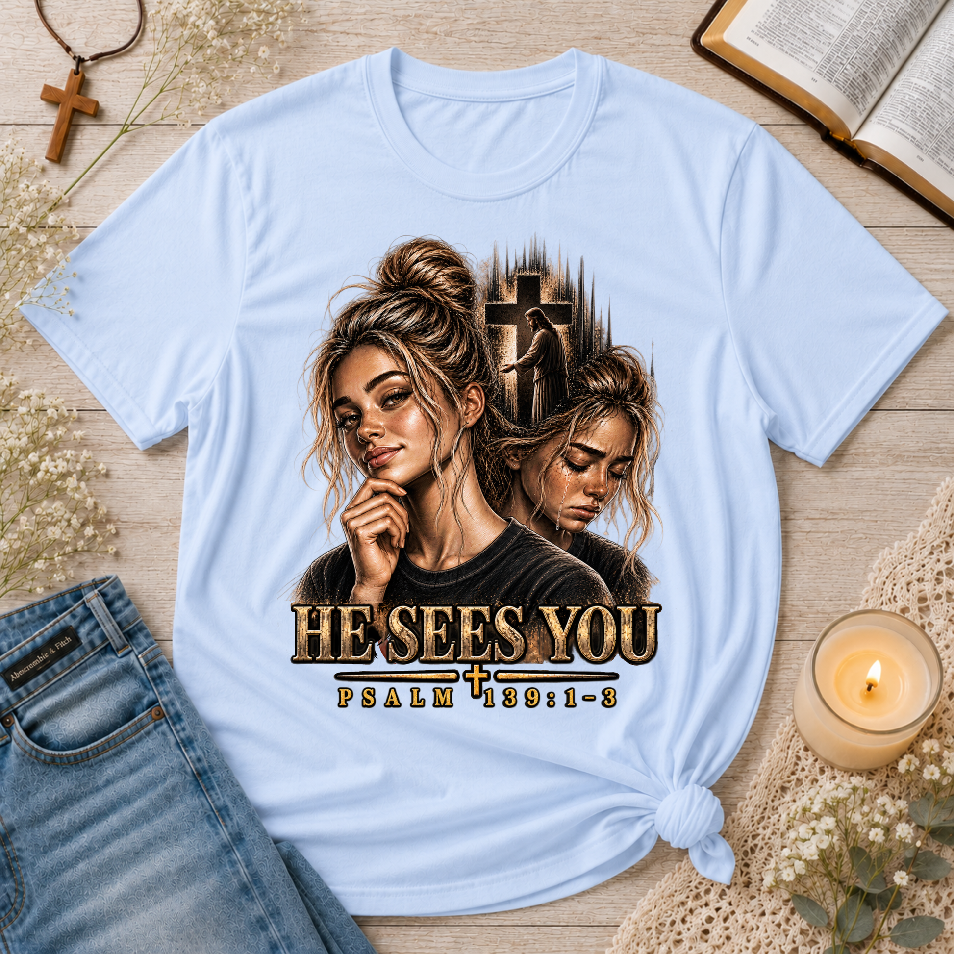 He Sees You Psalm 139:1–3 Christian T-Shirt | Comforting Faith Apparel Breaking Bread Designs