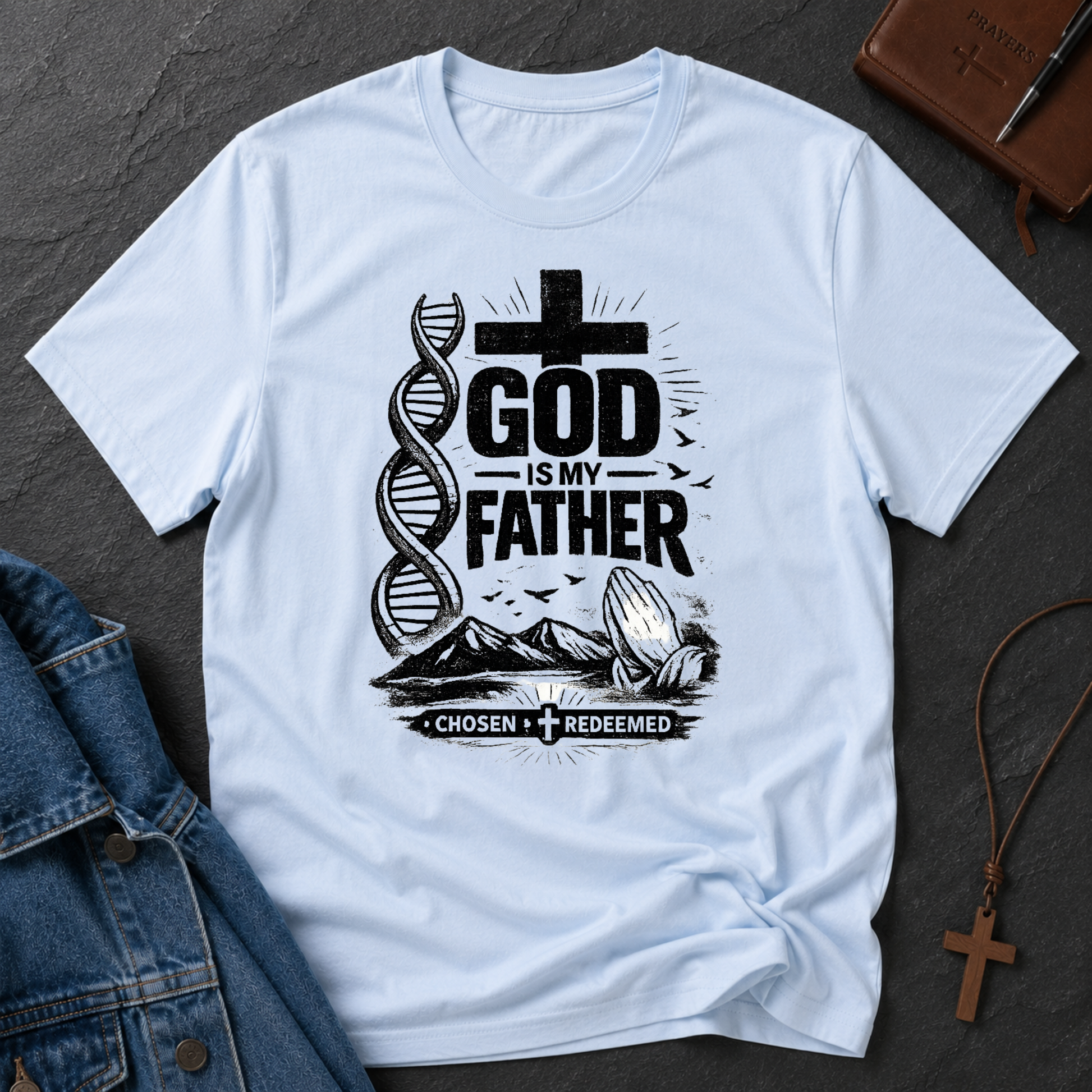 God Is My Father Christian T-Shirt | DNA Faith Graphic Tee | Chosen & Redeemed Christian Apparel Breaking Bread Designs
