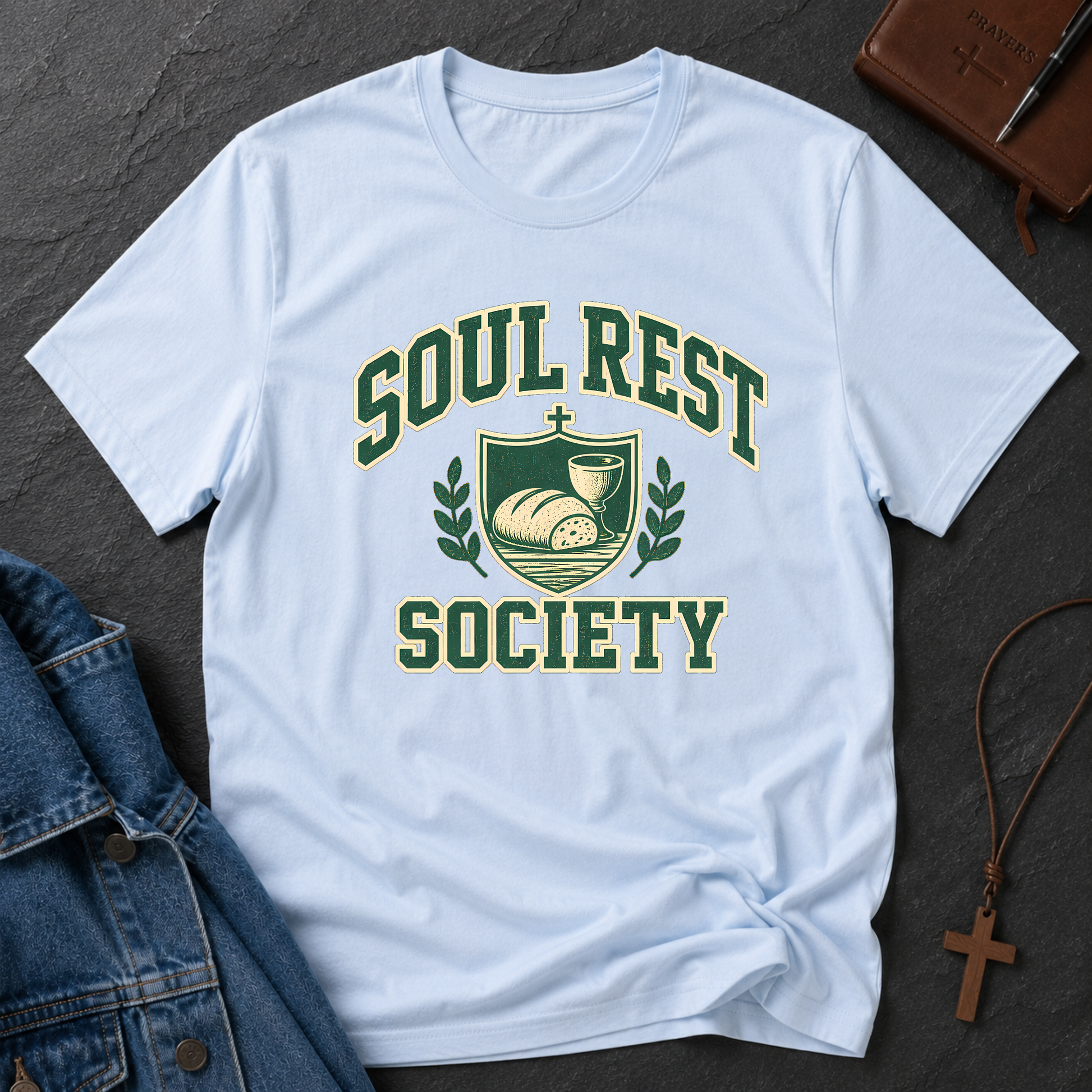 Soul Rest Society Christian T-Shirt | Vintage Faith Graphic Tee | Bread & Wine Communion Christian Shirt Breaking Bread Designs