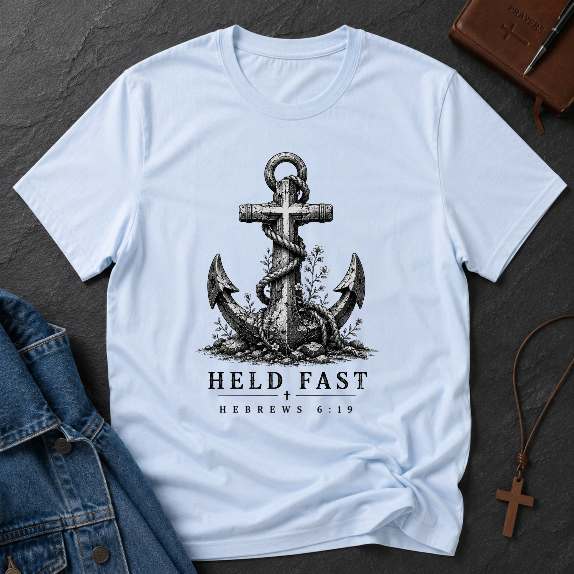 Christian Anchor T-Shirt | Held Fast Nautical Vintage Tee | Hebrews 6:19 Breaking Bread Designs