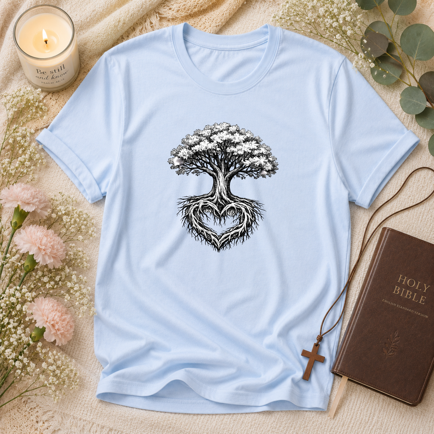 Tree of Life Christian T-Shirt | Heart Root Faith Graphic Tee | Biblical Tree of Life Inspirational Christian Shirt Breaking Bread Designs