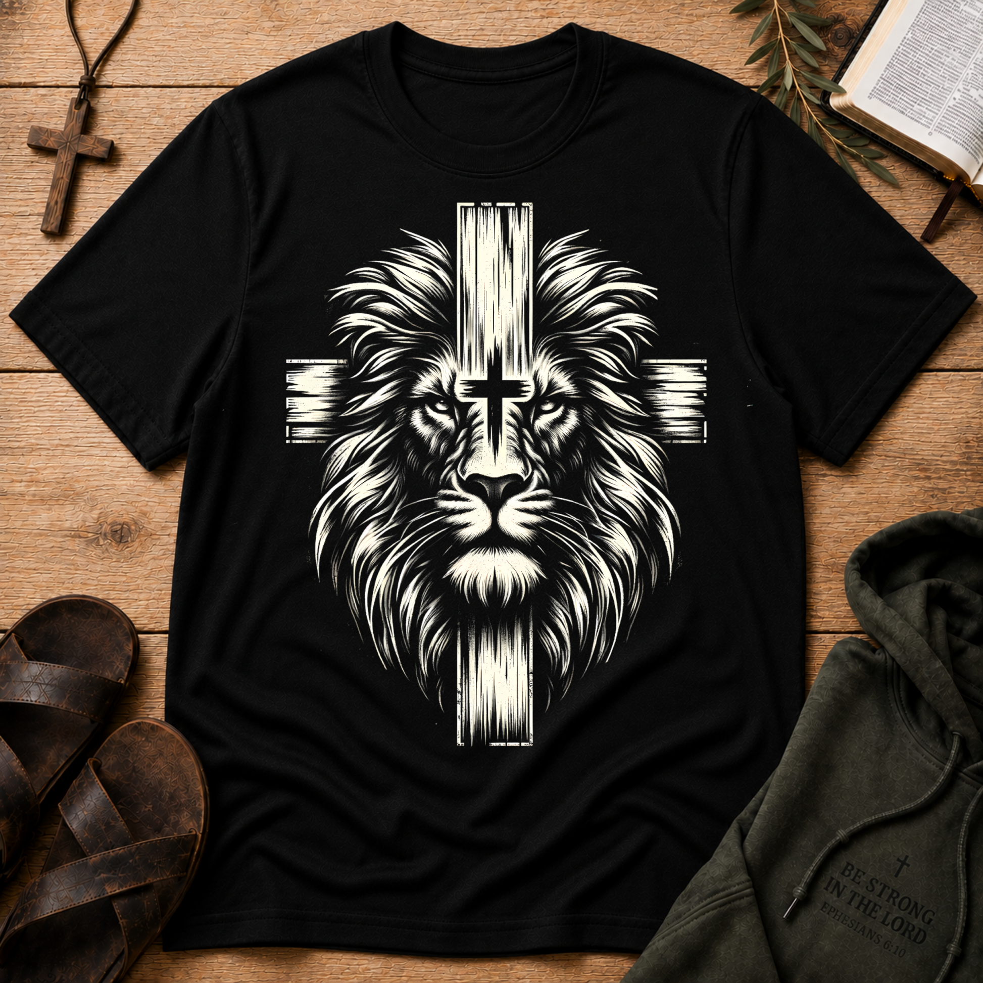 Lion of Judah Christian T-Shirt | Jesus Lion Cross Graphic Tee | Christian Streetwear Breaking Bread Designs