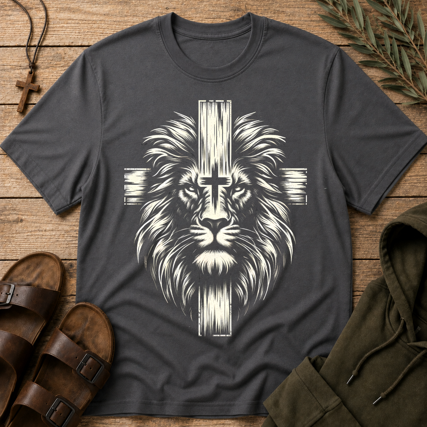 Lion of Judah Christian T-Shirt | Jesus Lion Cross Graphic Tee | Christian Streetwear Breaking Bread Designs