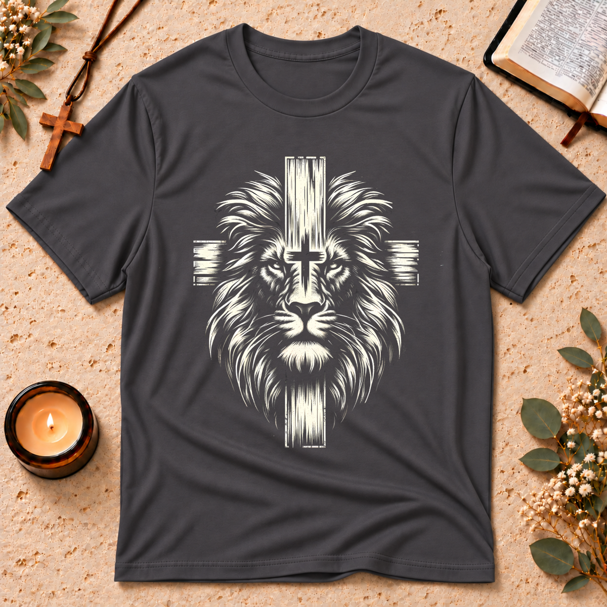 Lion of Judah Christian T-Shirt | Jesus Lion Cross Graphic Tee | Christian Streetwear Breaking Bread Designs