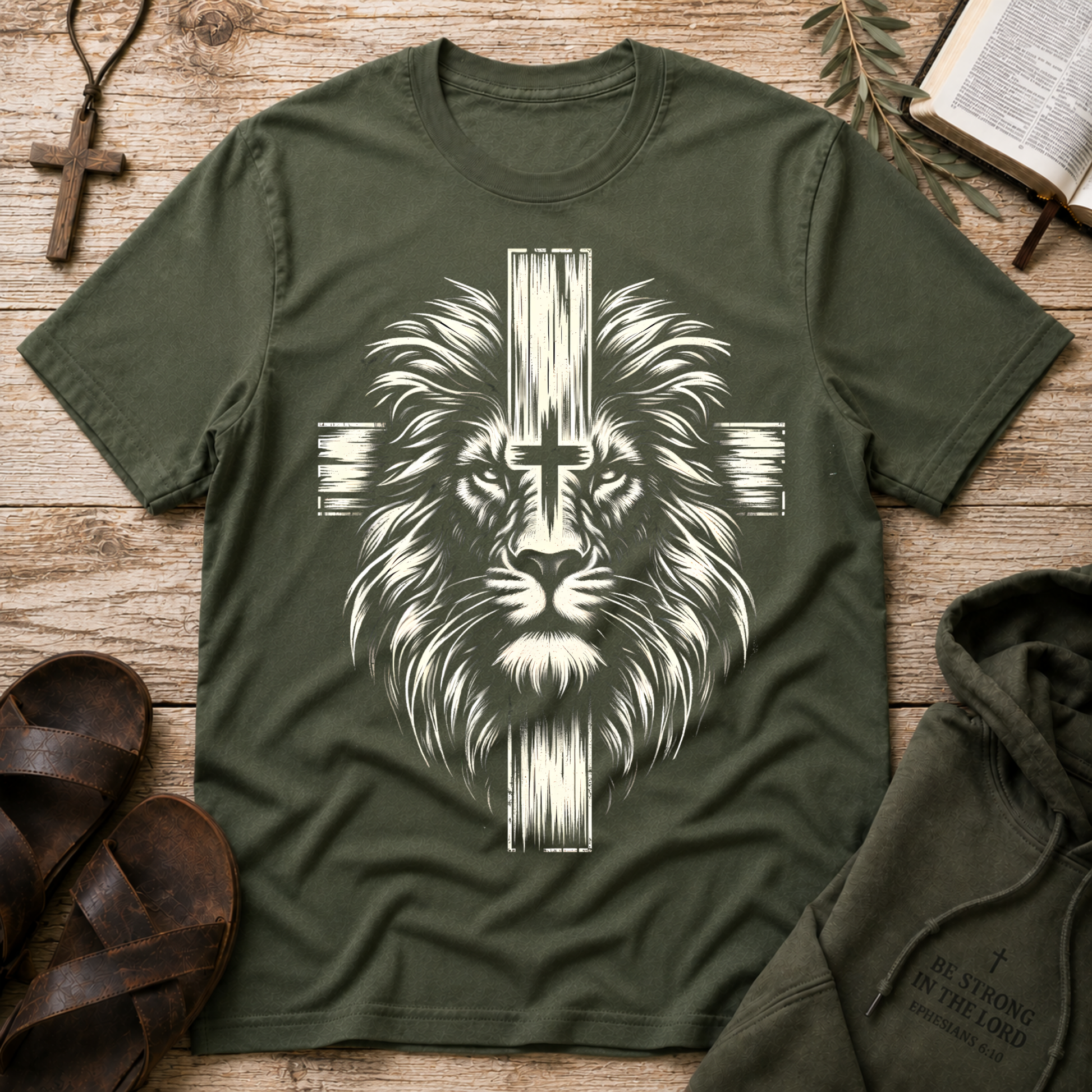 Lion of Judah Christian T-Shirt | Jesus Lion Cross Graphic Tee | Christian Streetwear Breaking Bread Designs