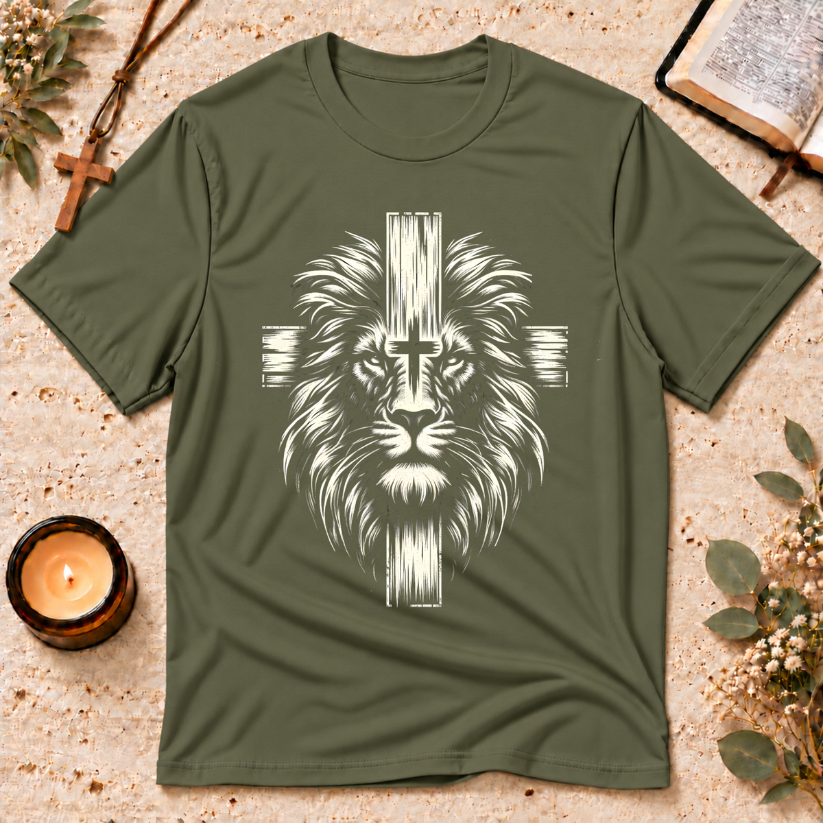 Lion of Judah Christian T-Shirt | Jesus Lion Cross Graphic Tee | Christian Streetwear Breaking Bread Designs