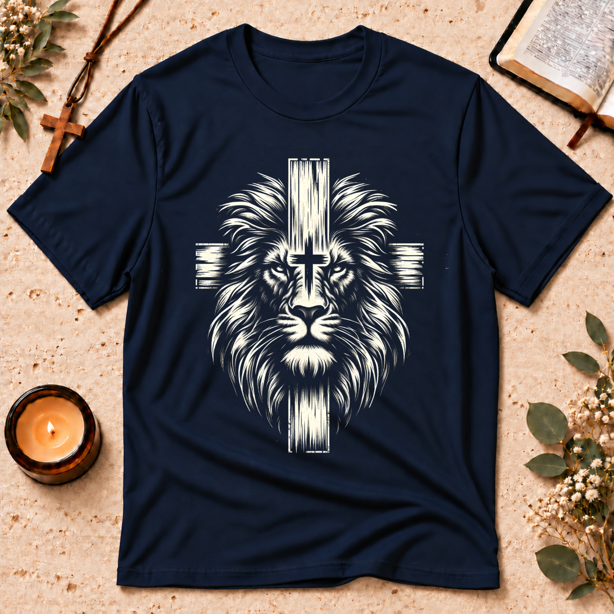 Lion of Judah Christian T-Shirt | Jesus Lion Cross Graphic Tee | Christian Streetwear Breaking Bread Designs