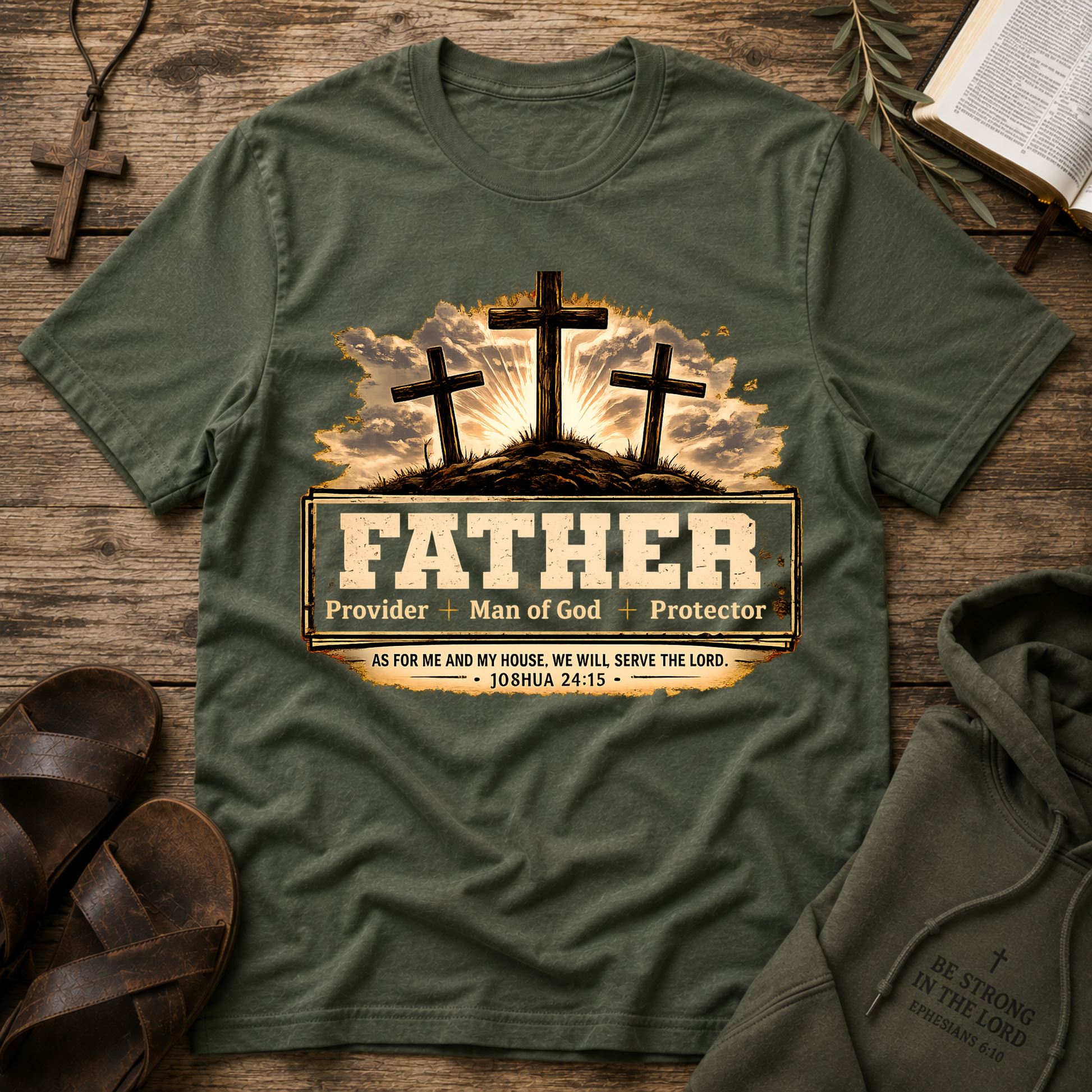 Father Provider Man Of God Protector Christian T-Shirt | Joshua 24:15 Breaking Bread Designs