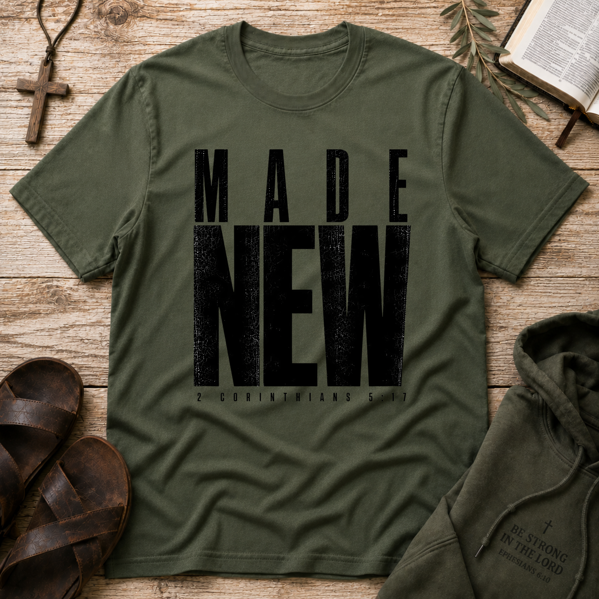 Made New Christian T-Shirt | 2 Corinthians 5:17 Scripture Tee Breaking Bread Designs