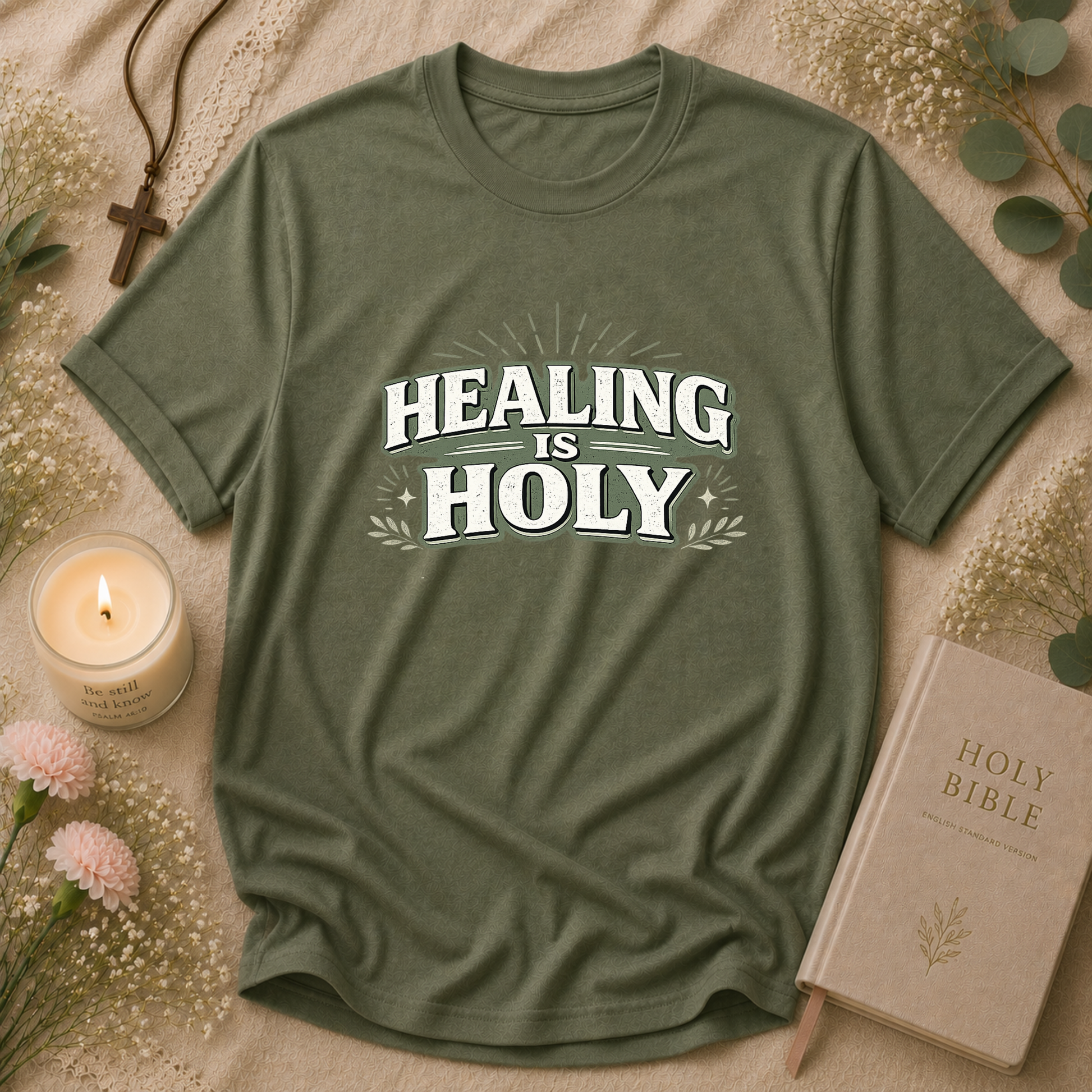 Healing Is Holy Christian T-Shirt | Inspirational Faith Graphic Tee | Christian Mental Health & Hope Shirt Breaking Bread Designs