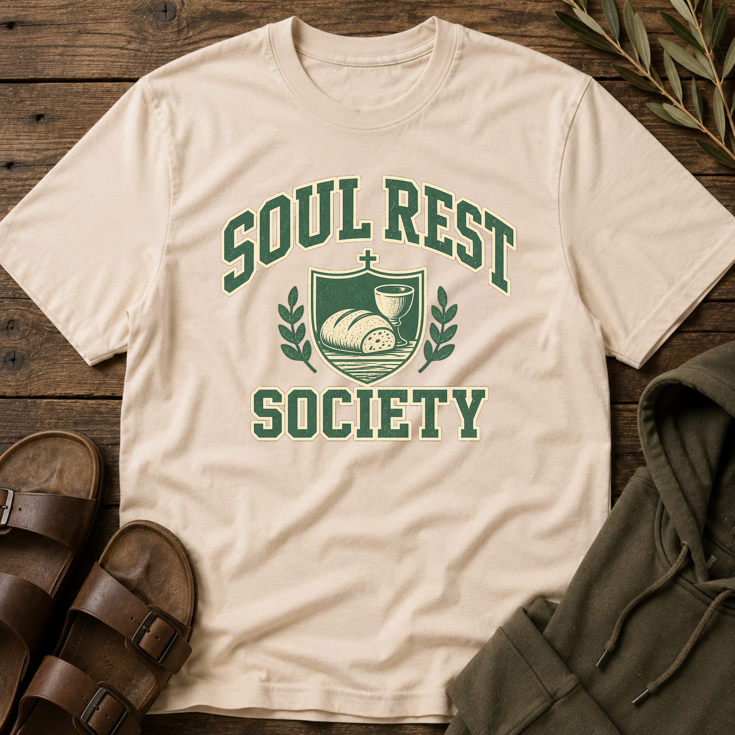 Soul Rest Society Christian T-Shirt | Vintage Faith Graphic Tee | Bread & Wine Communion Christian Shirt Breaking Bread Designs