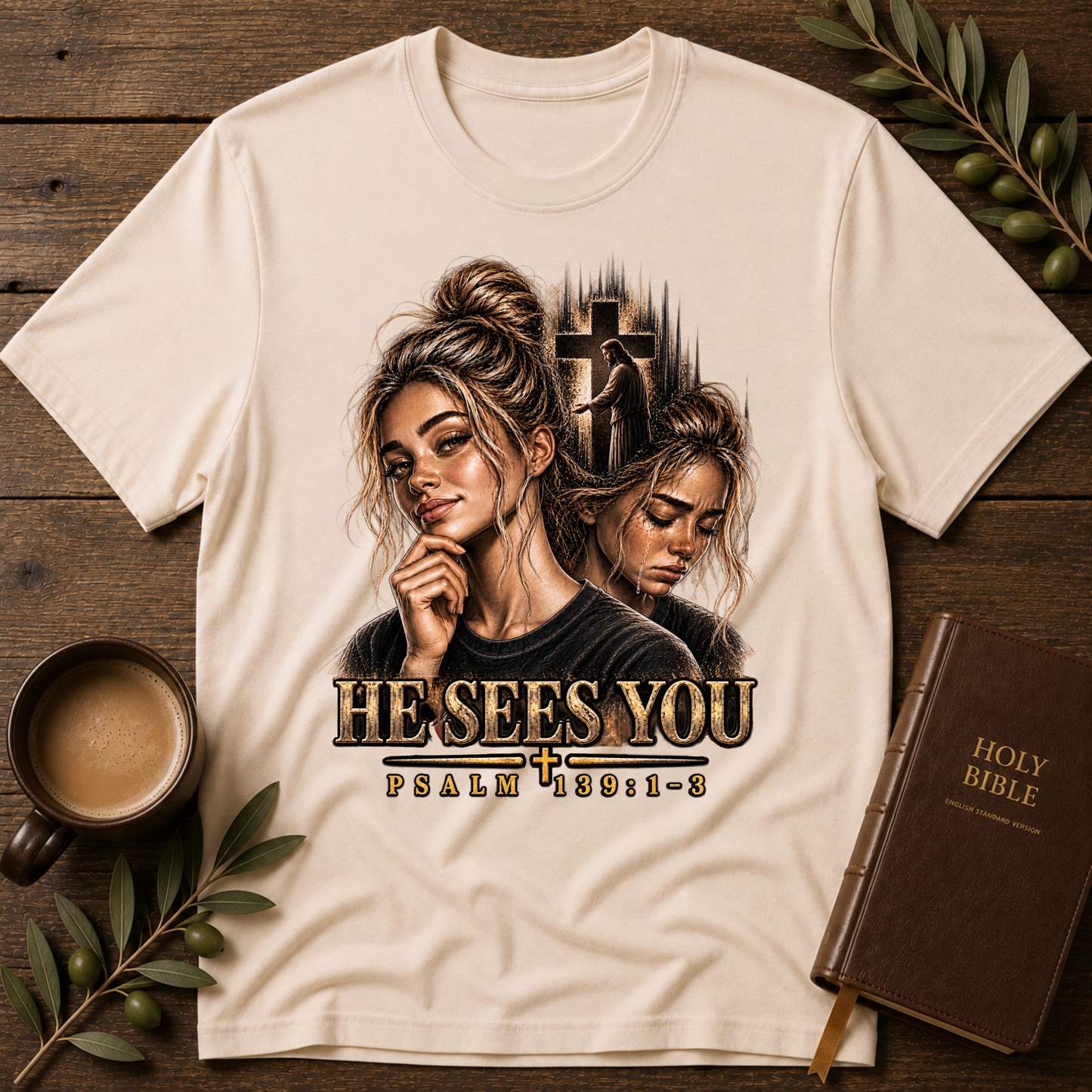 He Sees You Psalm 139:1–3 Christian T-Shirt | Comforting Faith Apparel Breaking Bread Designs