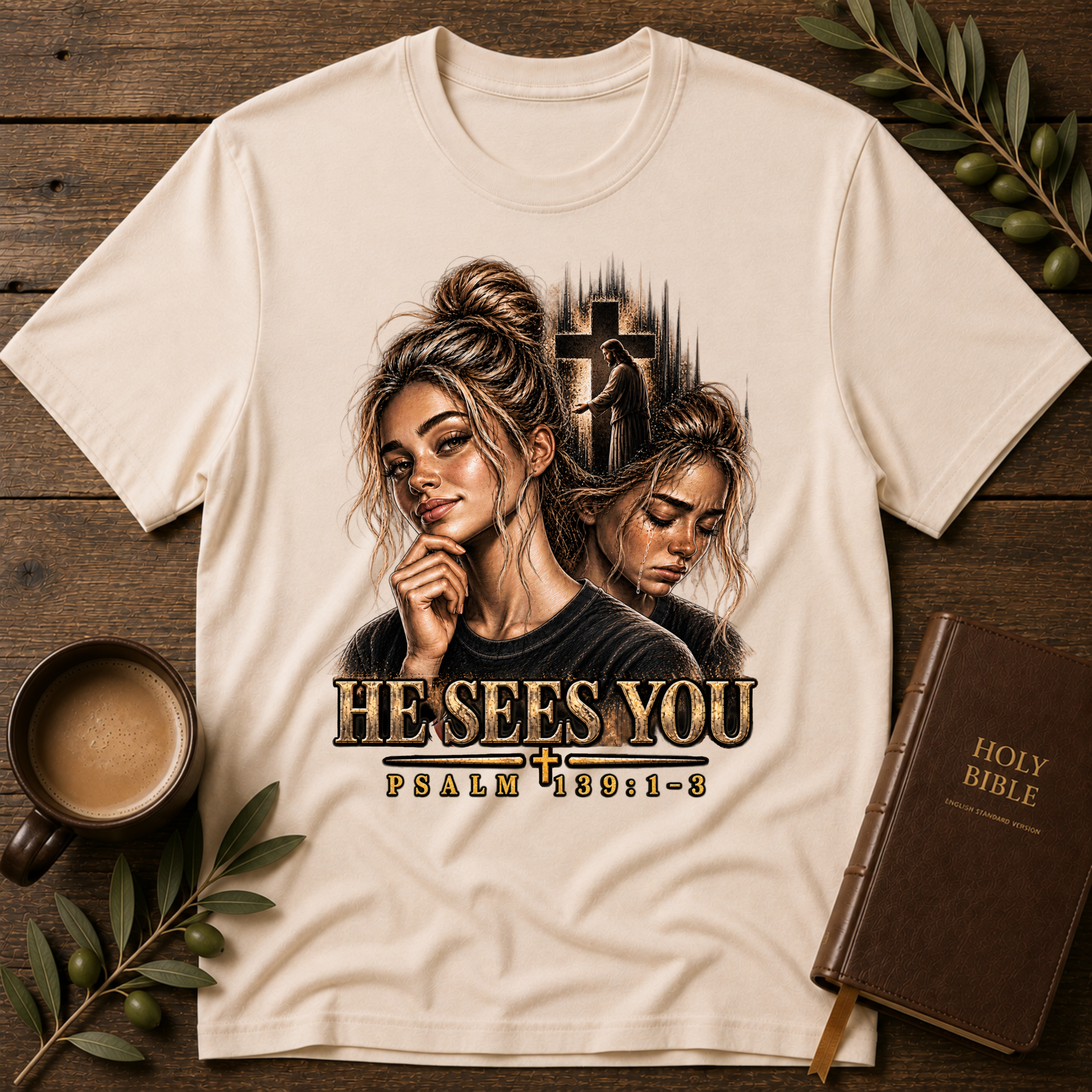 He Sees You Psalm 139:1–3 Christian T-Shirt | Comforting Faith Apparel Breaking Bread Designs