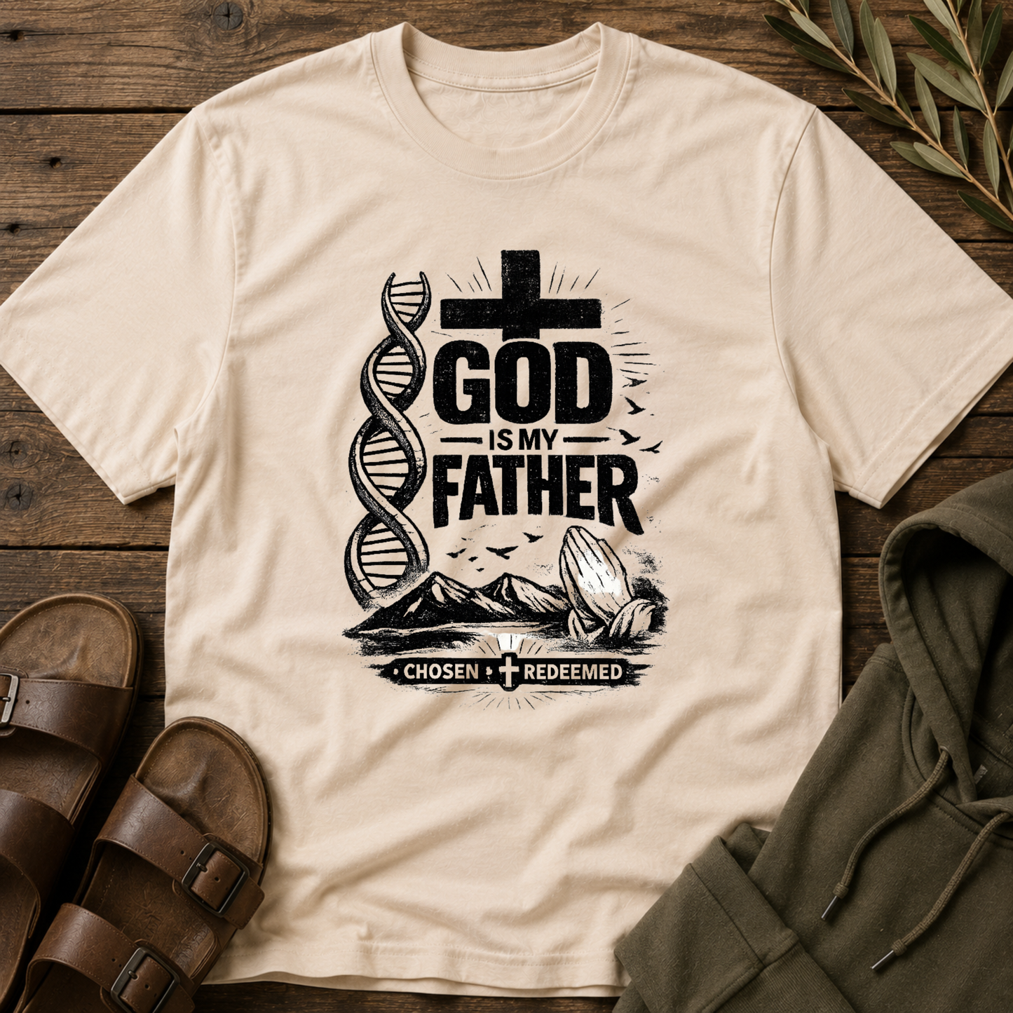 God Is My Father Christian T-Shirt | DNA Faith Graphic Tee | Chosen & Redeemed Christian Apparel Breaking Bread Designs