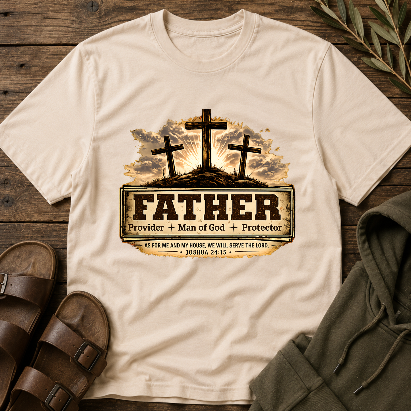 Father Provider Man Of God Protector Christian T-Shirt | Joshua 24:15 Breaking Bread Designs