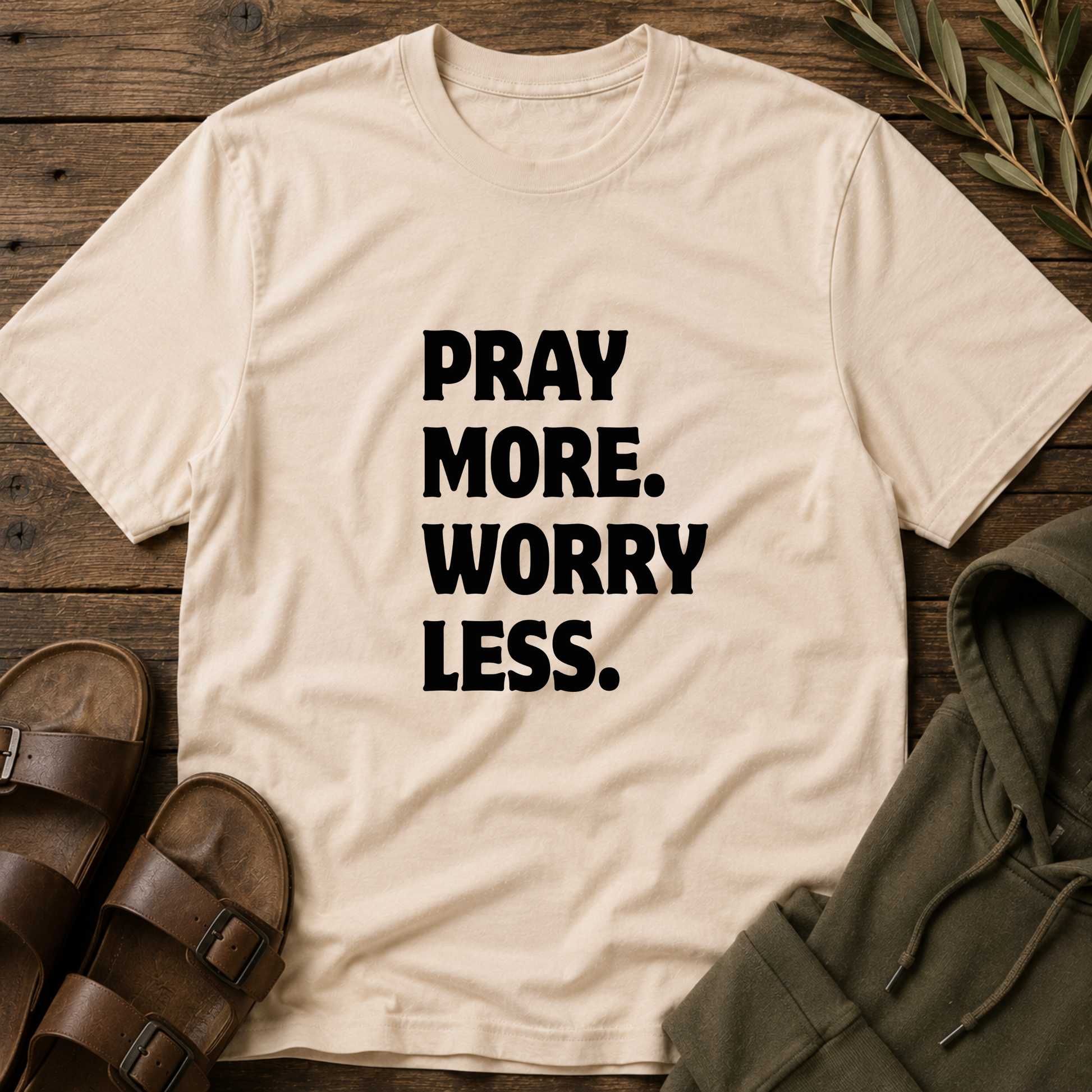 Pray More Worry Less Christian T-Shirt | Inspirational Faith Graphic Tee | Trust God Christian Apparel Breaking Bread Designs