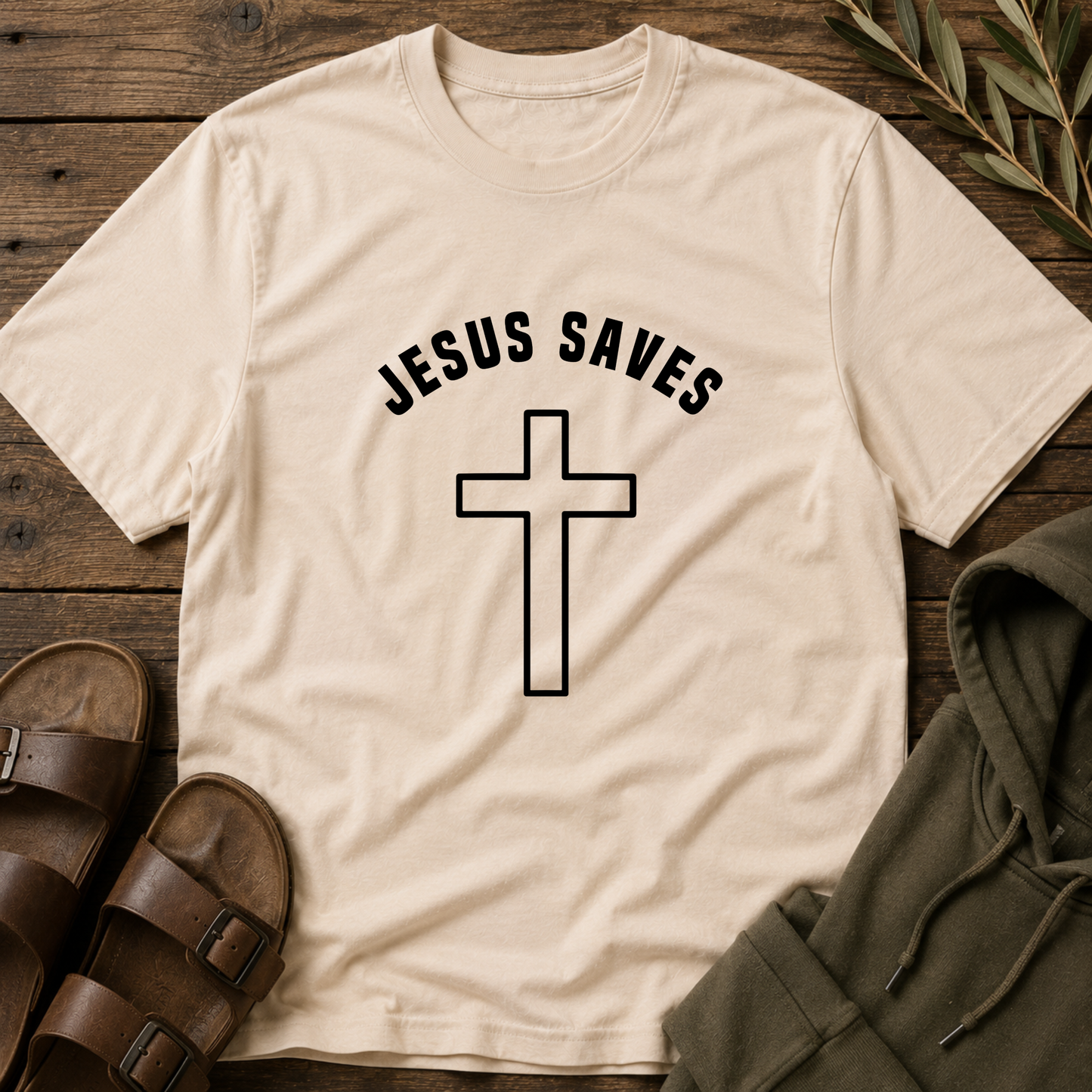 Jesus Saves Christian T-Shirt | Minimalist Cross Faith Graphic Tee | Inspirational Christian Apparel Breaking Bread Designs