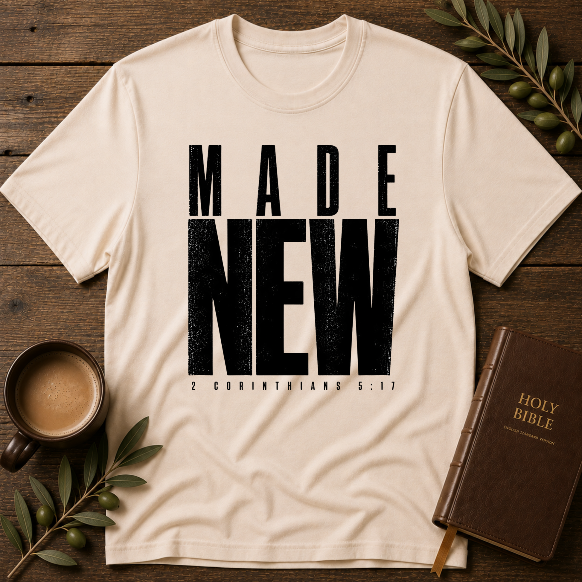 Made New Christian T-Shirt | 2 Corinthians 5:17 Scripture Tee Breaking Bread Designs