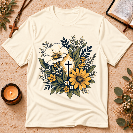 Floral Cross Christian Botanical T-Shirt Breaking Bread Designs