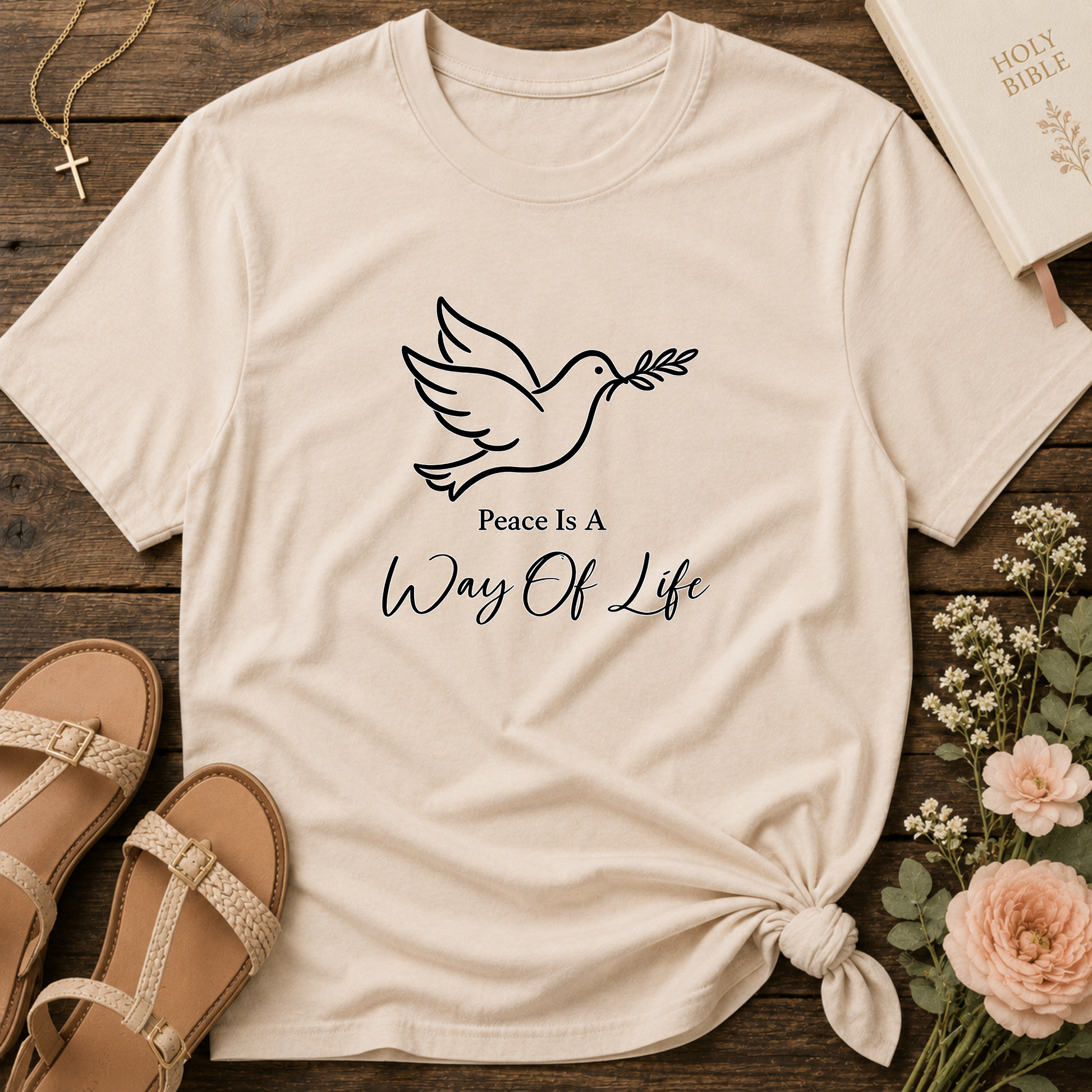 Peace Is a Way of Life Christian T-Shirt | Dove of Peace Faith Graphic Tee | Inspirational Christian Apparel Breaking Bread Designs
