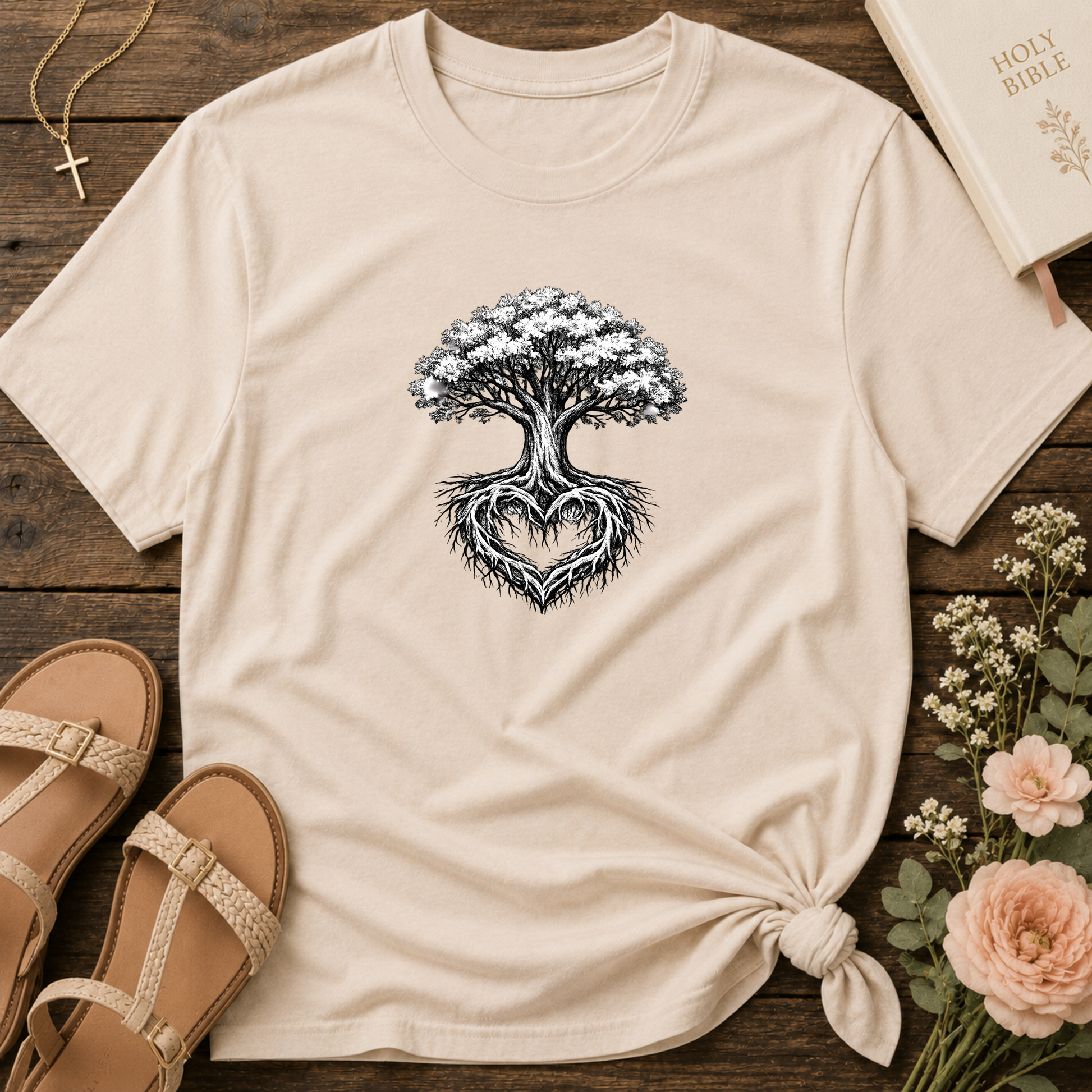 Tree of Life Christian T-Shirt | Heart Root Faith Graphic Tee | Biblical Tree of Life Inspirational Christian Shirt Breaking Bread Designs