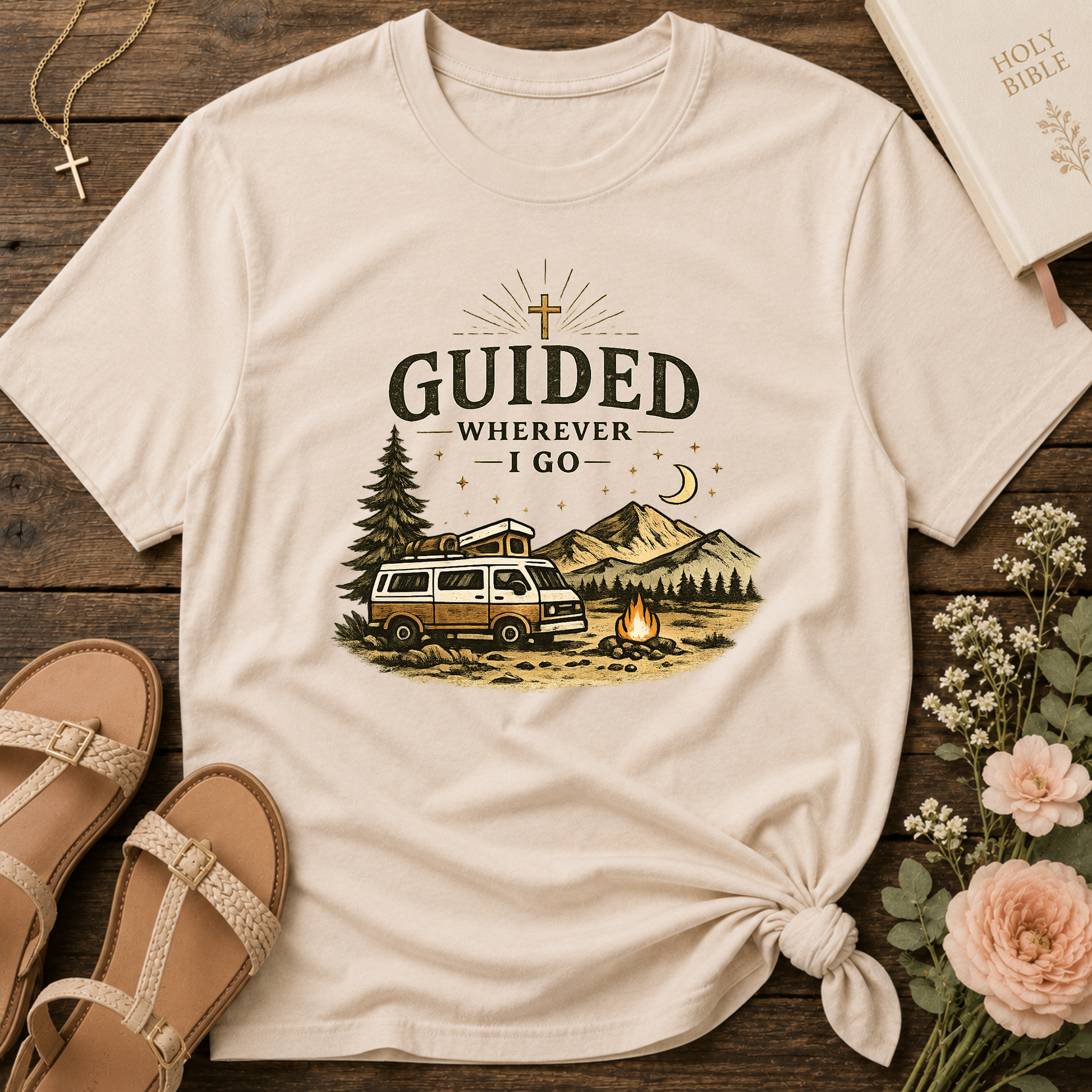 Guided Wherever I Go Christian Camping T-Shirt | Faith & Adventure Graphic Tee | Christian Camper & RV Shirt Breaking Bread Designs