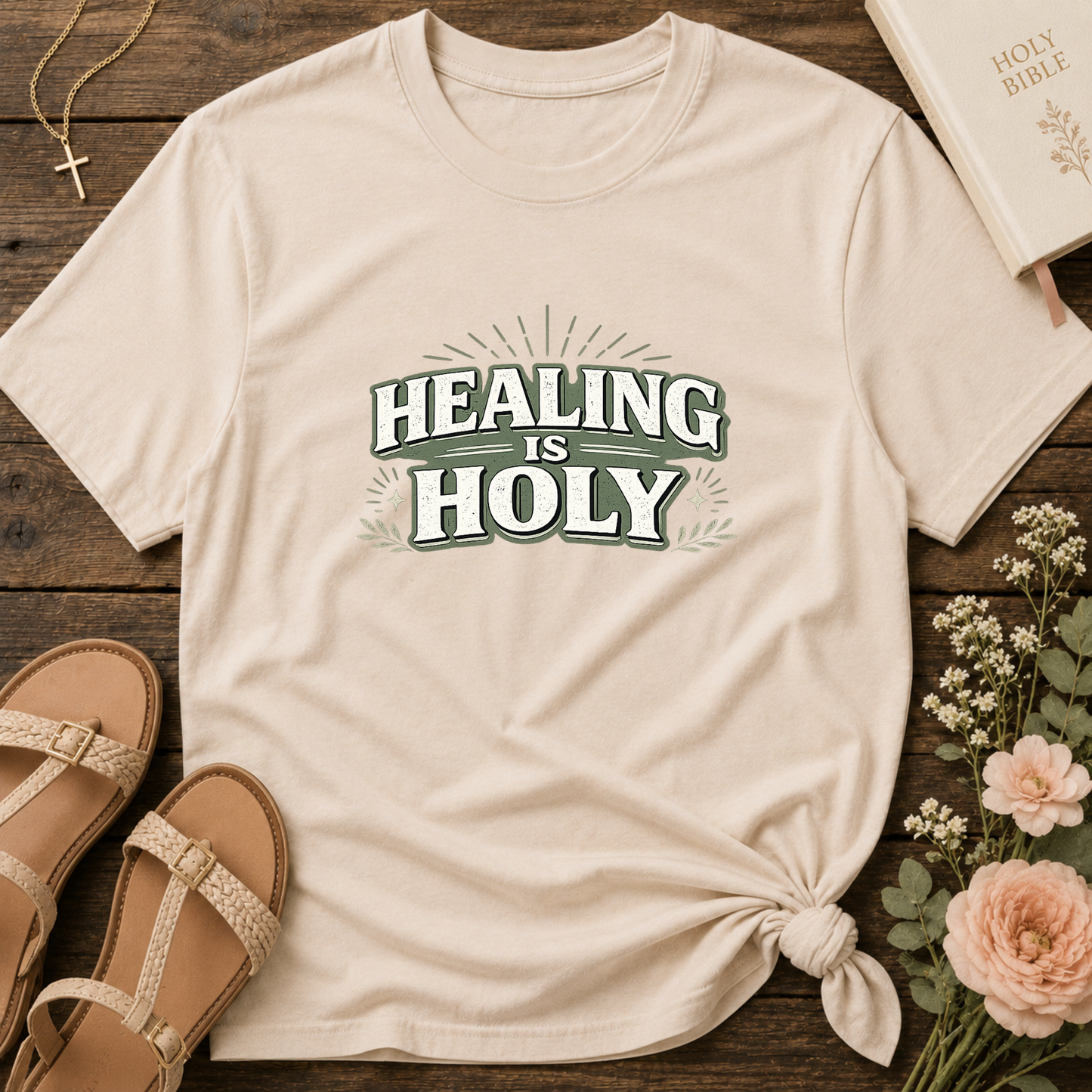 Healing Is Holy Christian T-Shirt | Inspirational Faith Graphic Tee | Christian Mental Health & Hope Shirt Breaking Bread Designs