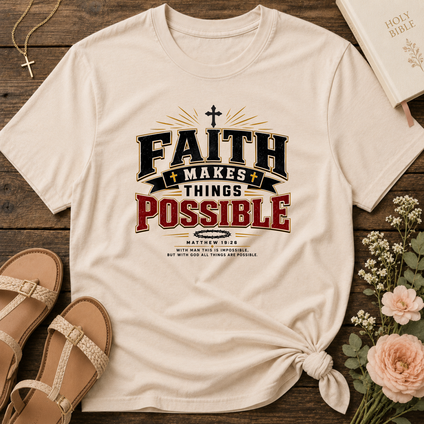 Faith Makes Things Possible Christian T-Shirt | Matthew 19:26 Faith Tee