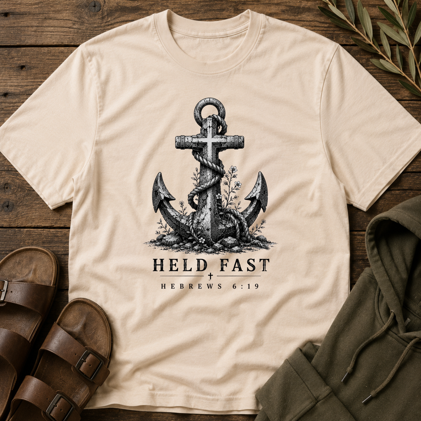 Christian Anchor T-Shirt | Held Fast Nautical Vintage Tee | Hebrews 6:19 Breaking Bread Designs