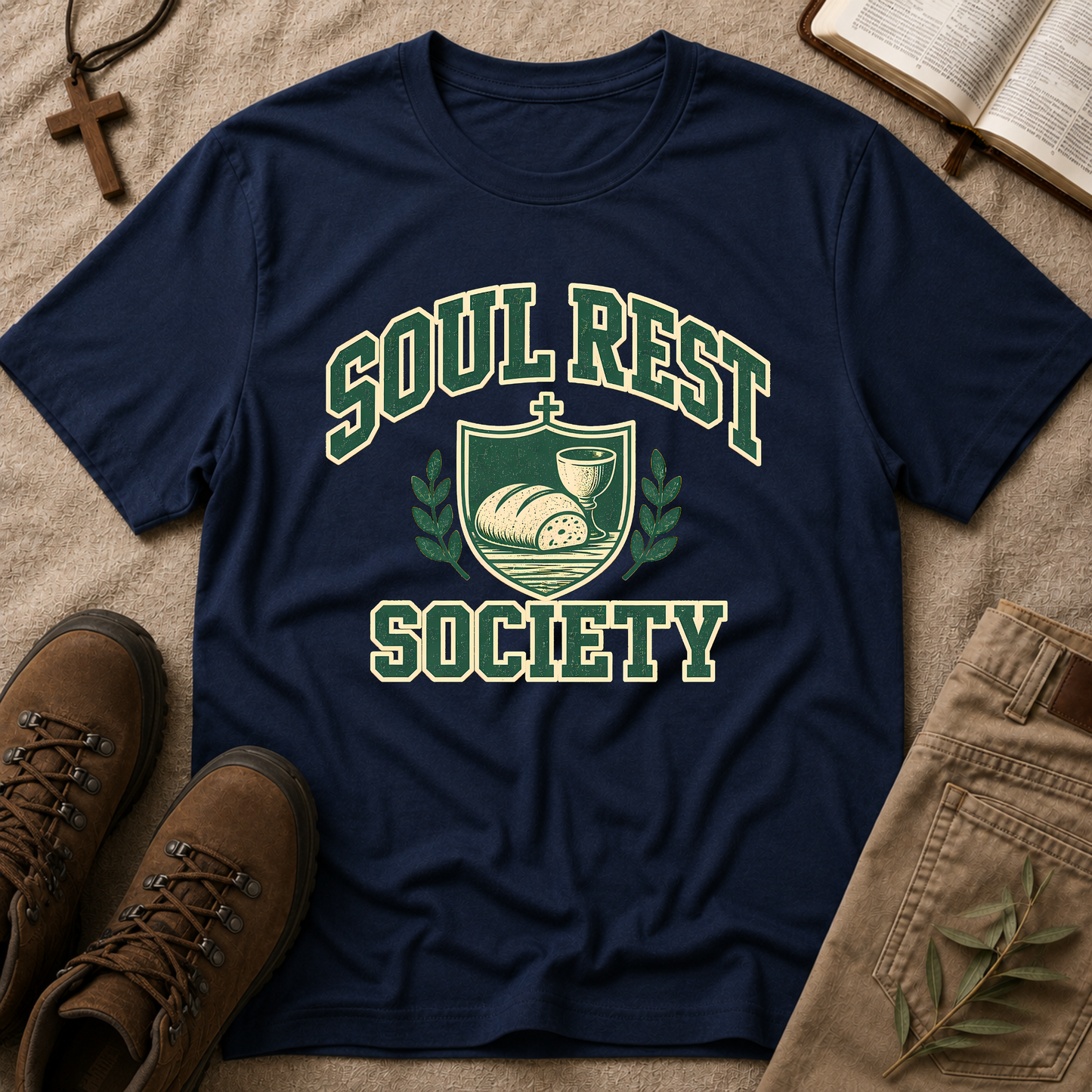 Soul Rest Society Christian T-Shirt | Vintage Faith Graphic Tee | Bread & Wine Communion Christian Shirt Breaking Bread Designs